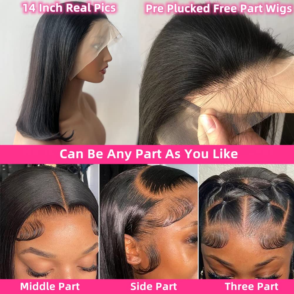 Superfect Bob Wig Human Hair 14 Inch 13X4 Hd Lace Front Wigs Human Hair Glueless Pre Plucked Straight Lace Frontal Bob Wigs For
