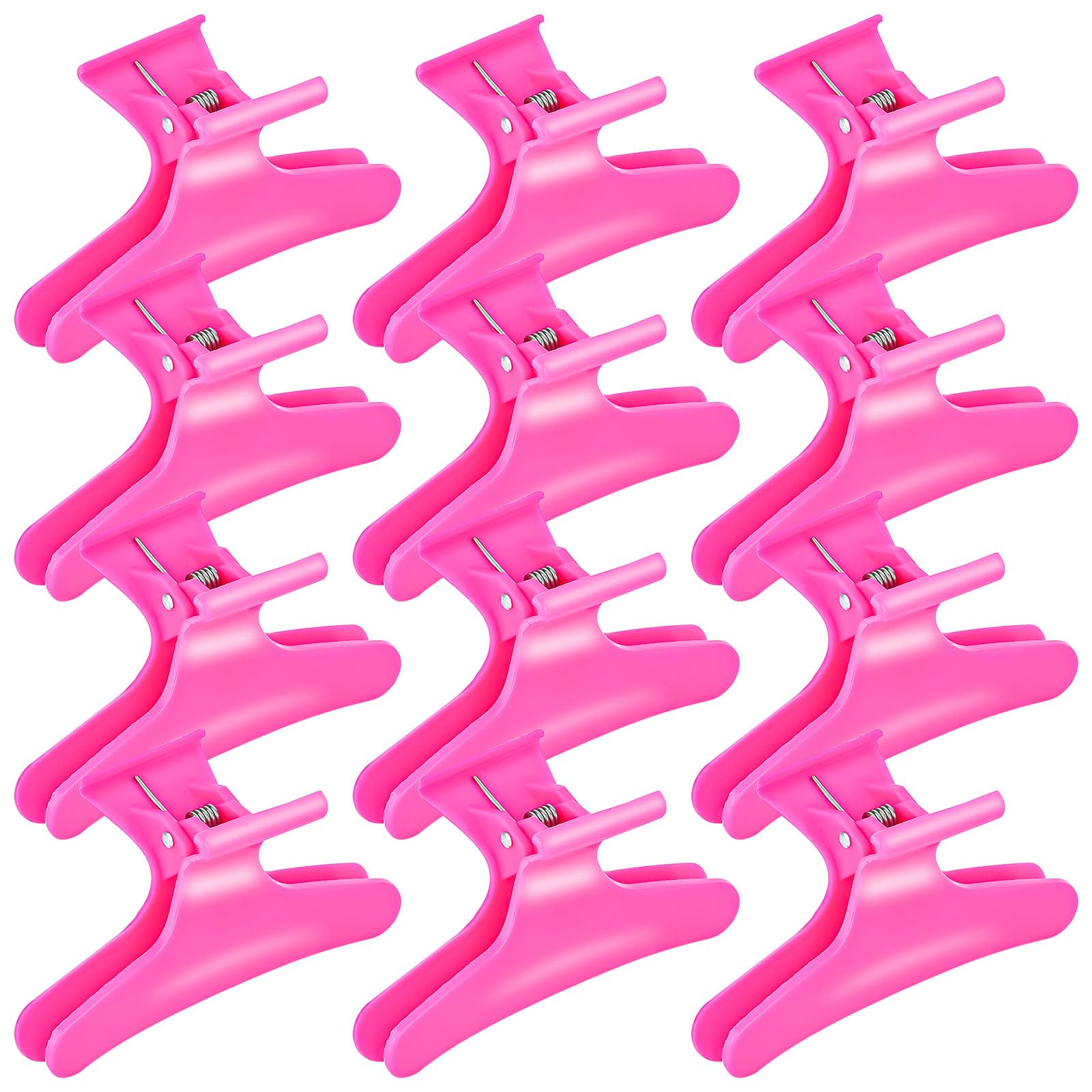 Ondder Hair Clip, Hot Pink Butterfly Pro Hair Claws Clamps Clips for Cutting, Styling, Sectioning, Coloring Hair - 12 Pack, Hair