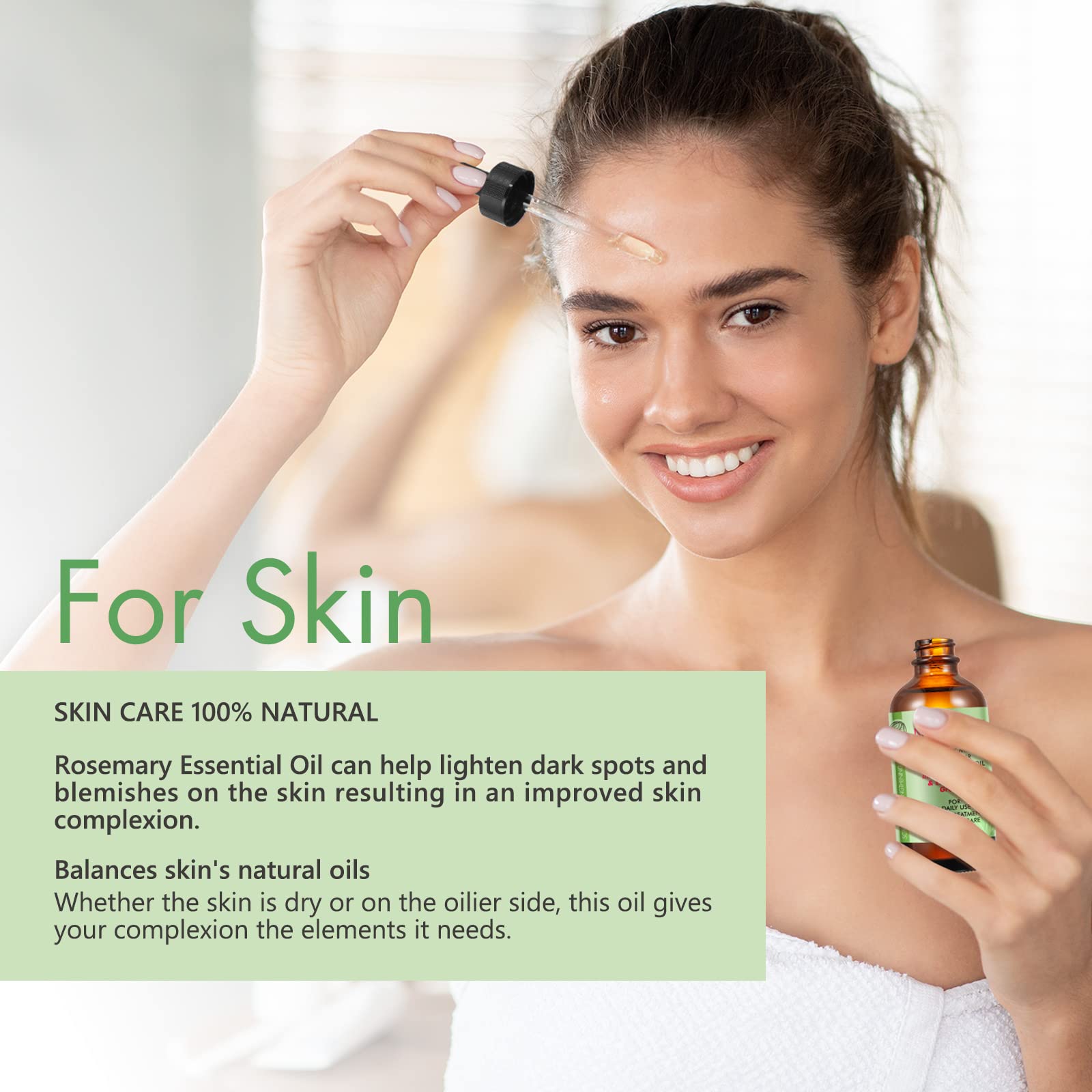 Bieyoc Rosemary Oil For Hair Growth 60Ml, With A Head Massage Brush Silicone, Improve Hair Loss And Nourishes Scalp