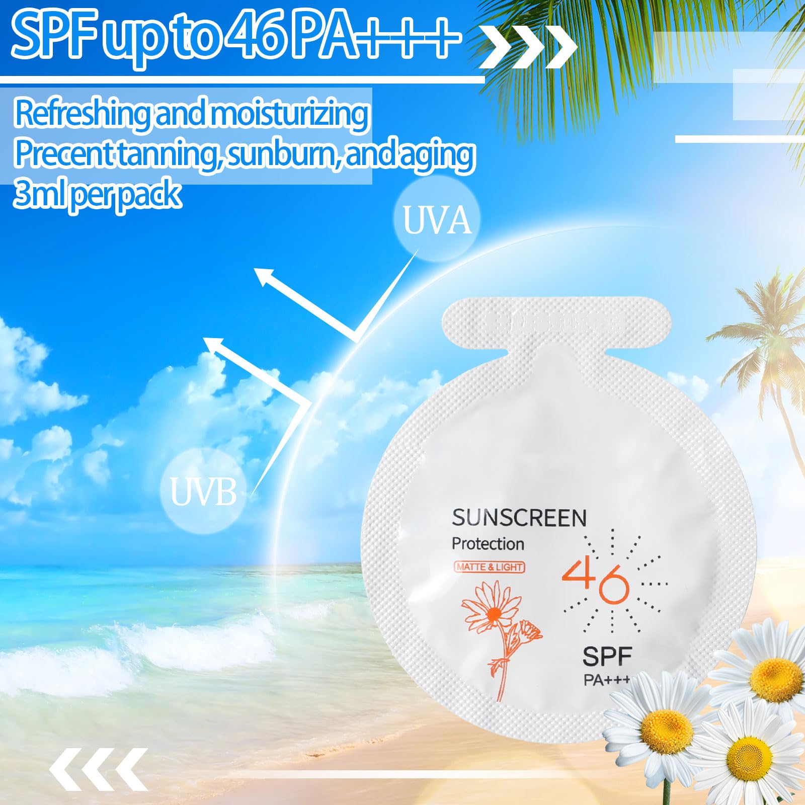 Heigble 100 Pcs Sunscreen Bulk Mini Travel Size Sunscreen Packets SPF 46+ Summer Party Gifts for Women Girl