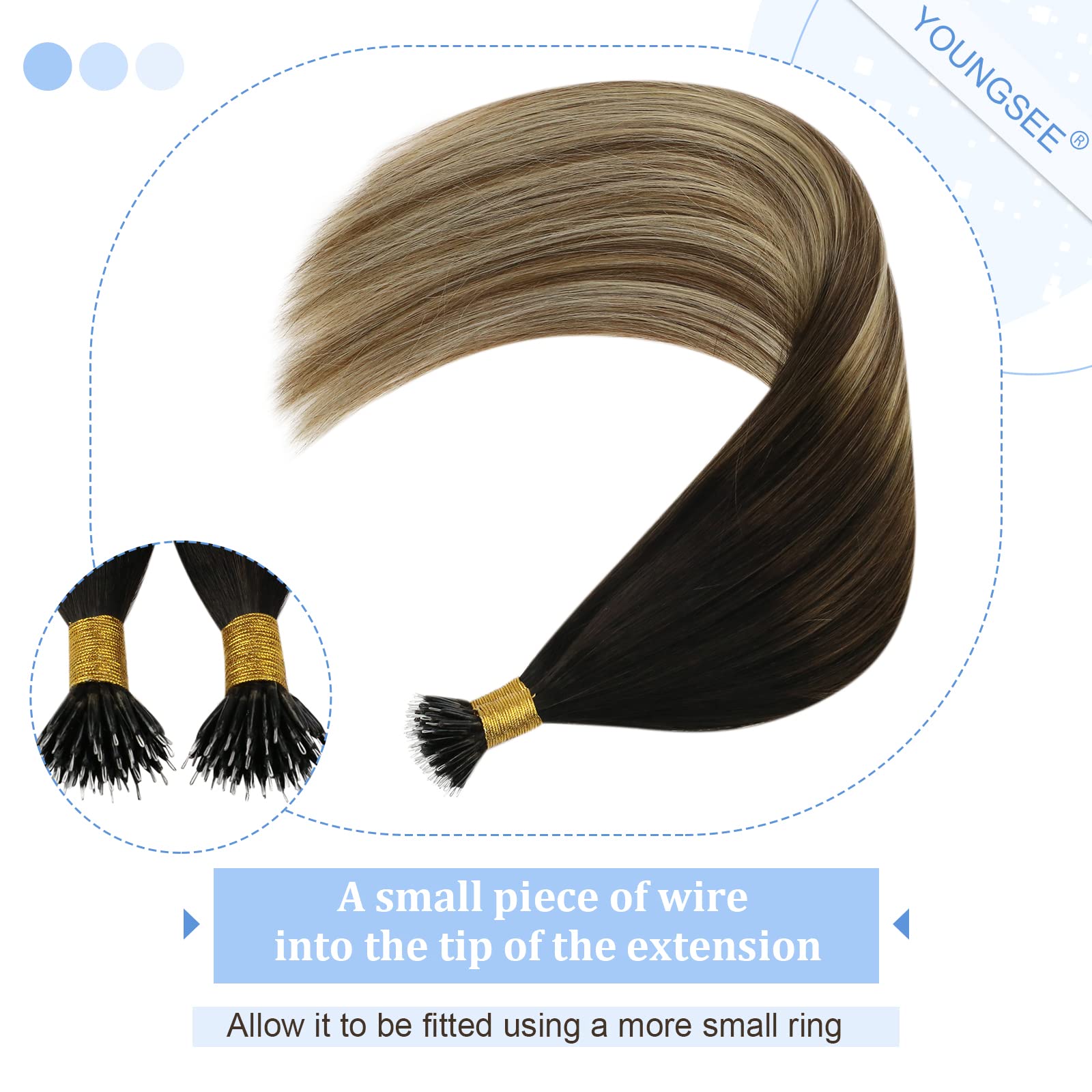 Youngsee Nano Ring Hair Extensions Long Straight Nano Beads Hair Extensions Human Hair Ombre Dark Brown To Medium Brown With Blo