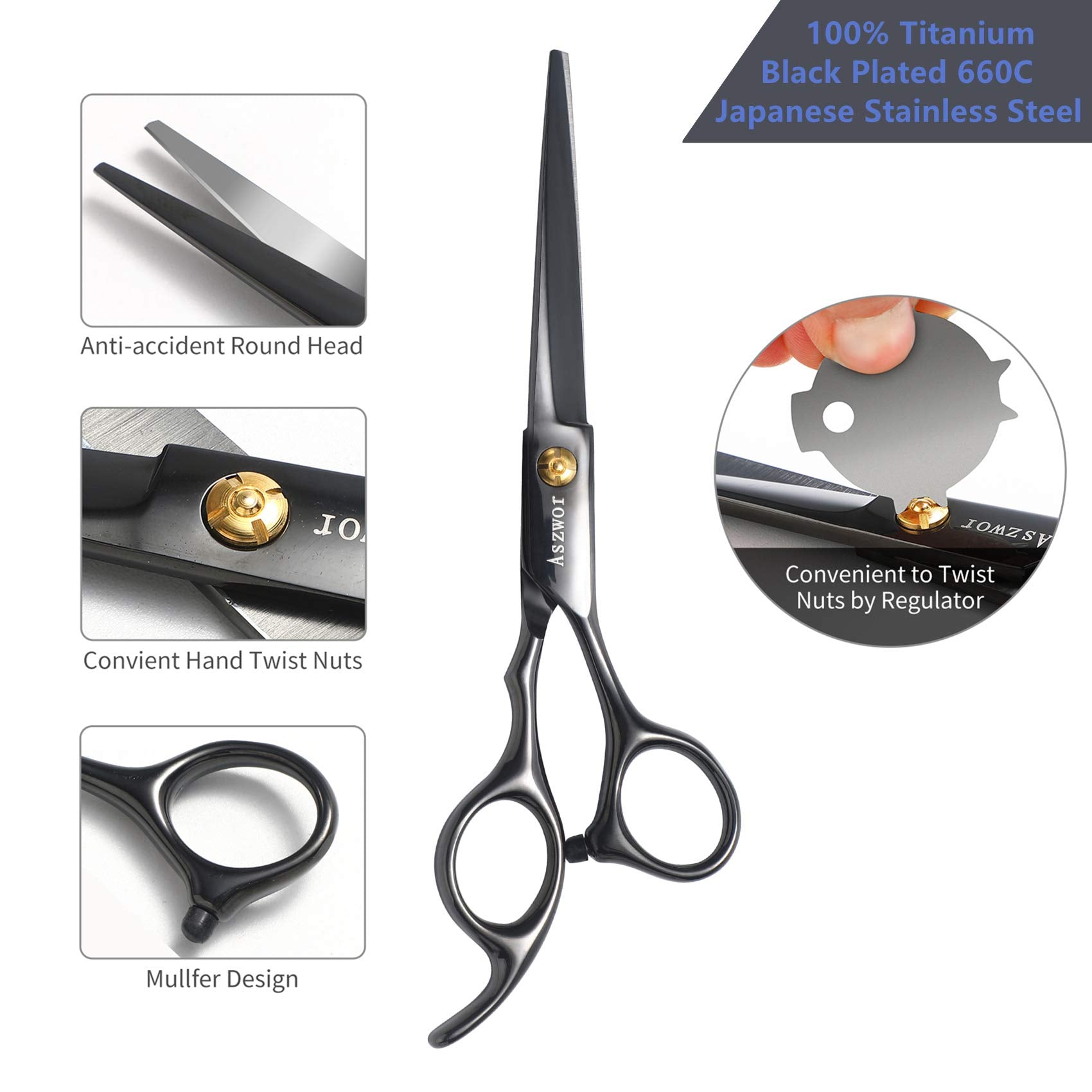 Aszwor 12 Pcs Hair Cutting Scissors Kits, Hairdressing Scissors Set,Professional Haircut Scissors Kit With Cutting Scissors,Thin