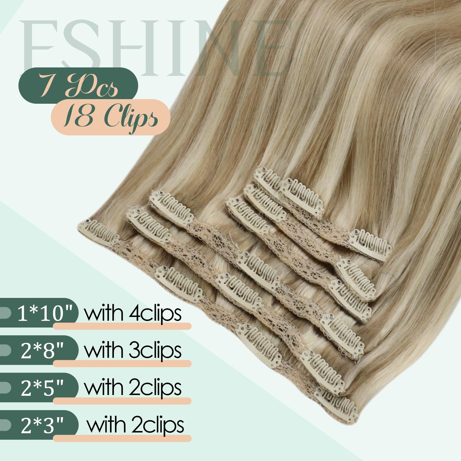 Clip In Hair Extensions Real Human Hair, Fshine Ash Blonde Highlighted Golden Blonde Clip In Human Hair Extensions Lace Double W
