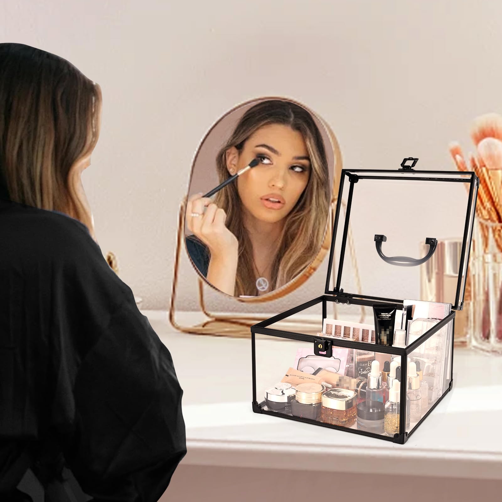 Costravio Makeup Display Clear Clear Makeup Case Portable Transparent Artists Train Case Crown Box Large Capacity Toiletry Organ