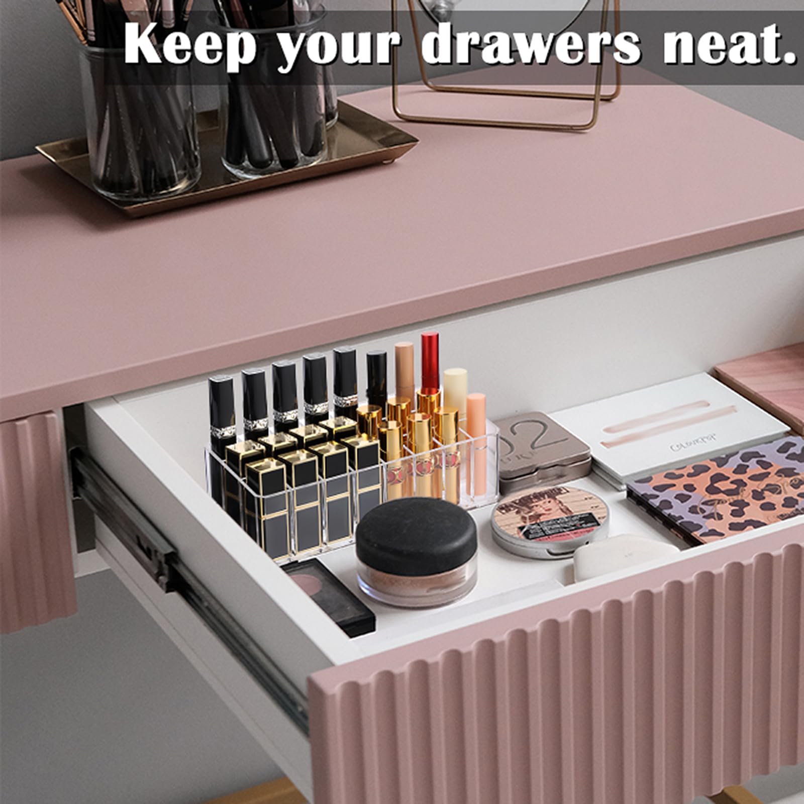 Elldoo Rollerball Perfume Organizer, 24 Spaces Clear Acrylic Perfume Storage Holder Beauty Scent Holder, Makeup Lipgloss Lipstic