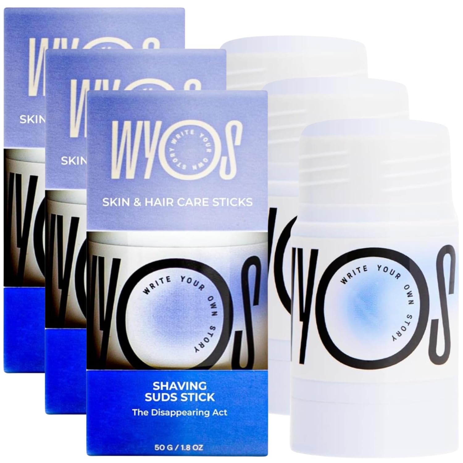 WYOS Shaving Cream Sticks 3 Pack, Travel Size, Vegan, Cruelty Free, Clean Label, Sulfate Free, Paraben Free, Leak Free, No Mess,