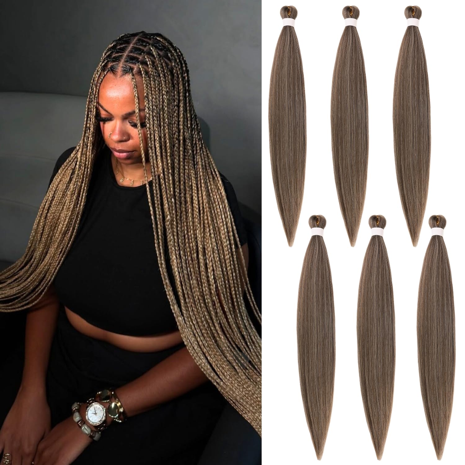 Strawberry Blonde Braiding Hair Pre Stretched Light Golden Brown Ombre Pre Stretched Braiding Hair 26 Inch 6 Packs Hypoallergeni