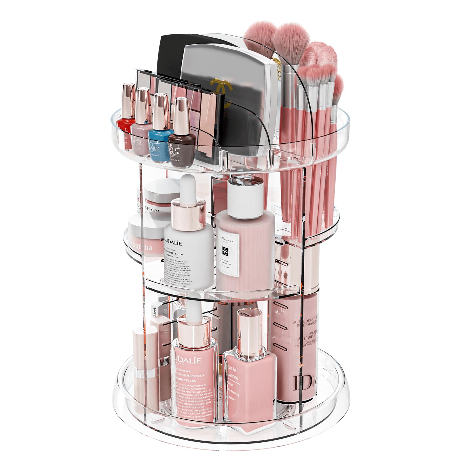 Clear 360 Rotating Makeup Organizer For Vanity - 6 Tier Adjustable Spinning Bathroom Counter Cosmetic Display Cases And Makeup H