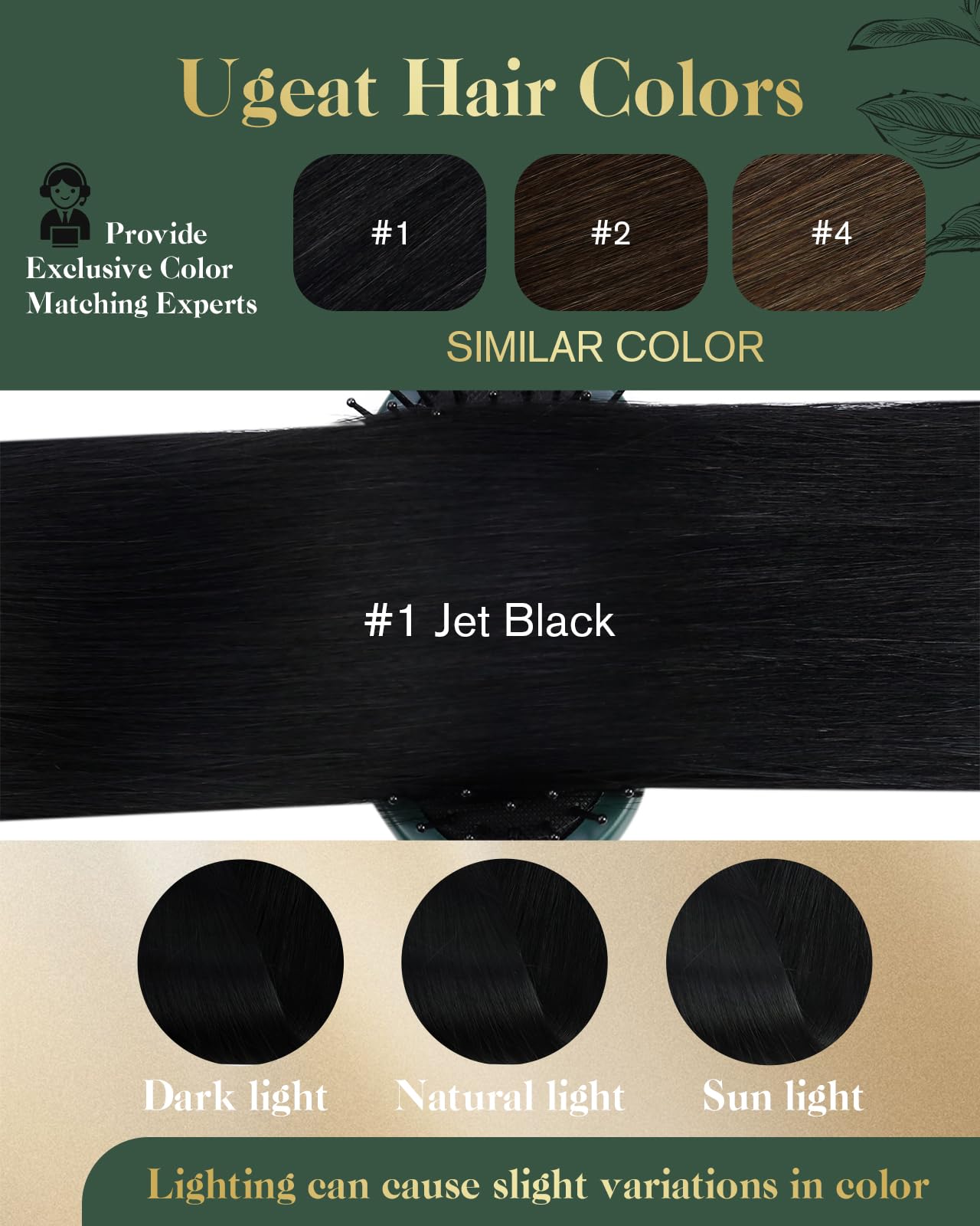 Ugeat 14 Inch Clip In Hair Extensions Real Human Hair #1 Jet Black Double Weft With Lace Human Hair Extensions Clip Ins 8 Pieces