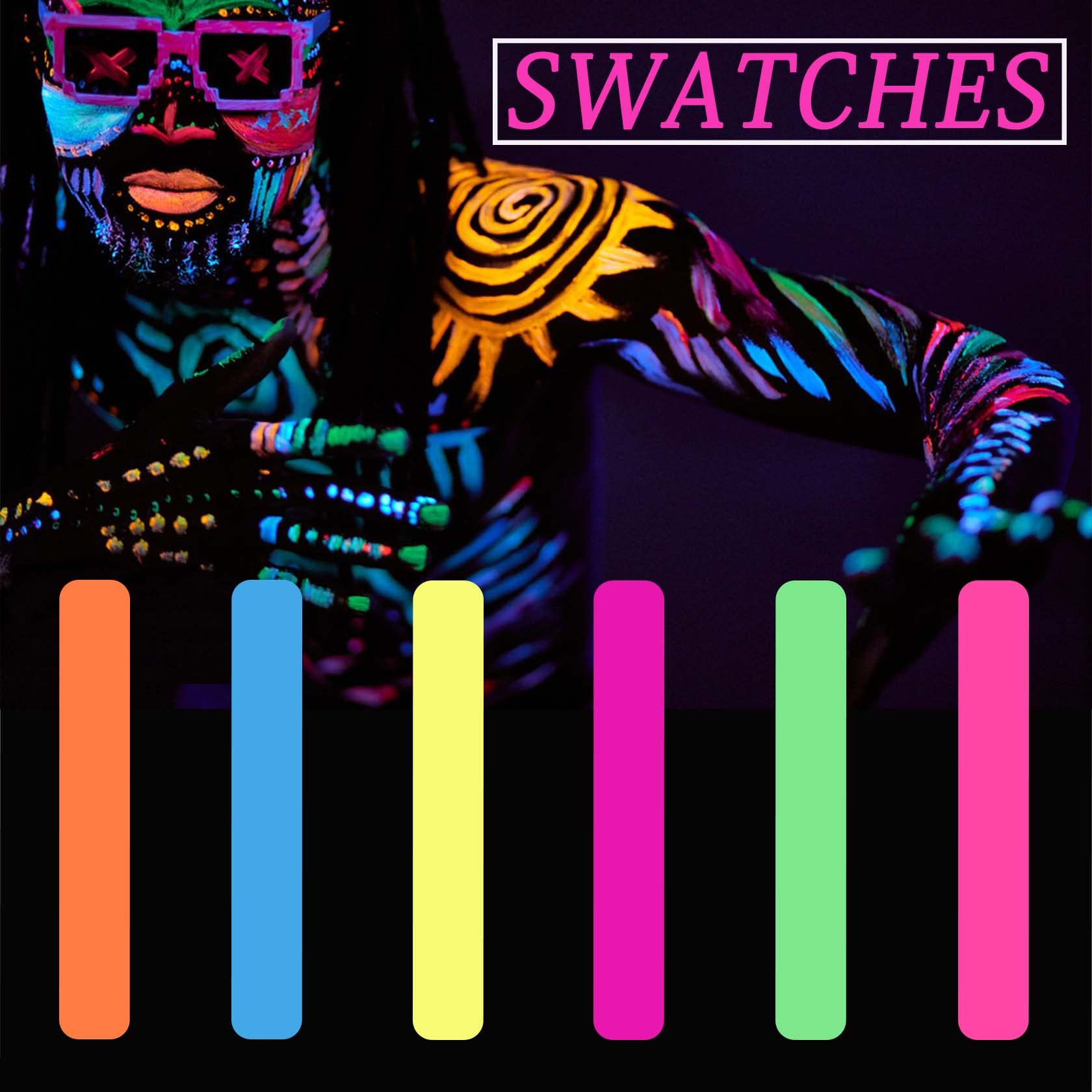 6 Pcs Glow in the Dark Body and Face Paint,Blacklight Neon Body Paints,Washable Quicker Dry Fluorescent Face & Body Makeup for P