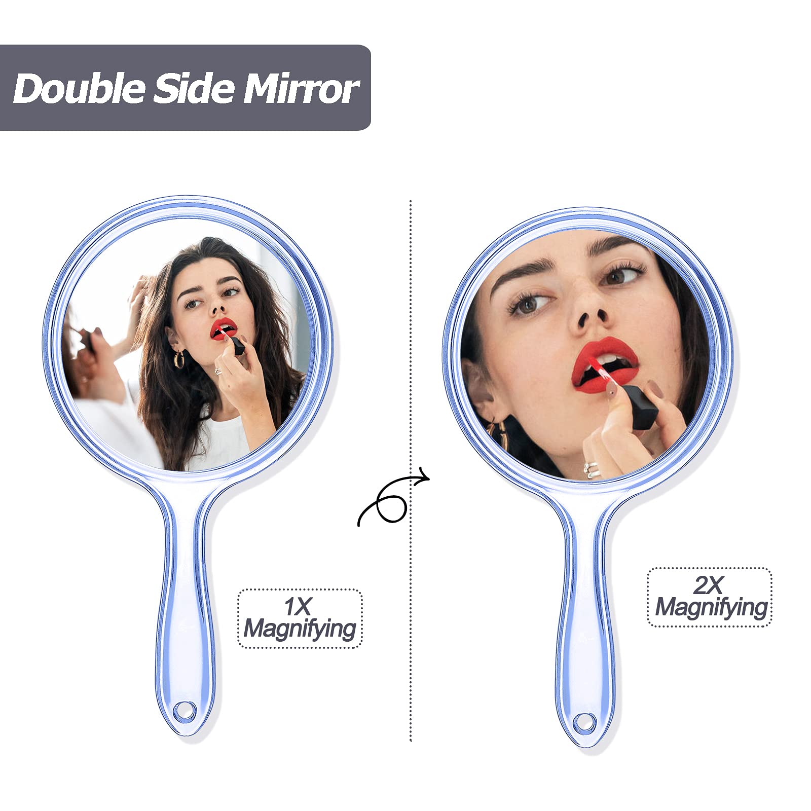 Jetec Hand Mirror Double Sided Handheld Mirror 1X/ 2X Magnifying Mirror with Handle Mirror Rounded Shape Makeup Mirror (Blue)
