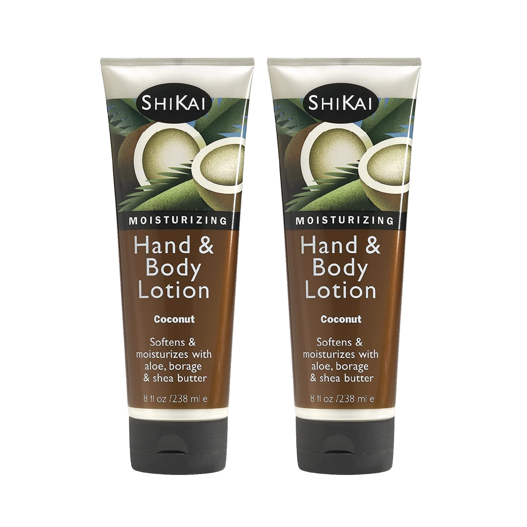 ShiKai Coconut Hand & Body Lotion (8oz, Pack of 2) | Daily Moisturizing Skincare for Dry and Cracked Hands | With Aloe Vera & Vi
