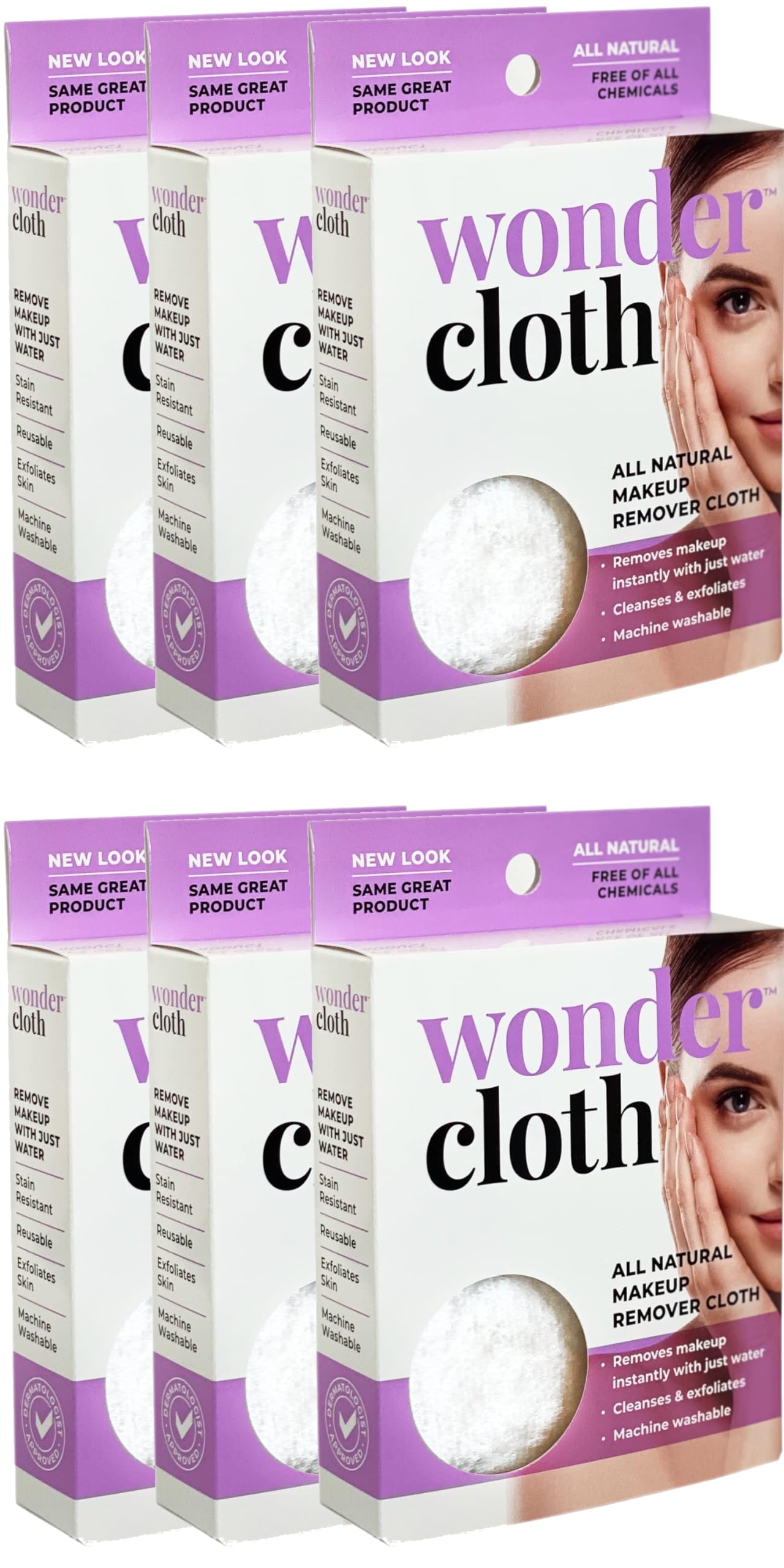 Wonder Cloth (Pack Of 6) - All Natural Make-Up Remover Cloth, Removes Makeup Instantly With Just Water, Cleanses And Exfoliates,