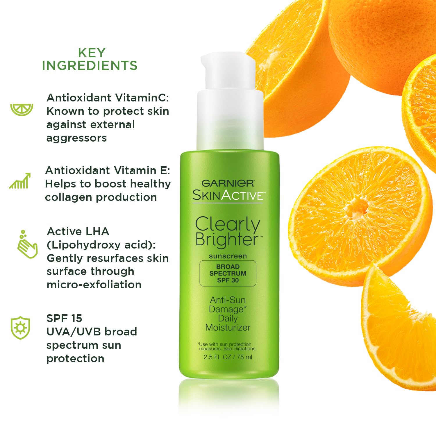 Garnier Clearly Brighter SPF 30 Face Moisturizer with Vitamin C, 2.5 Fl Oz (75mL), 2 Count (Packaging May Vary)