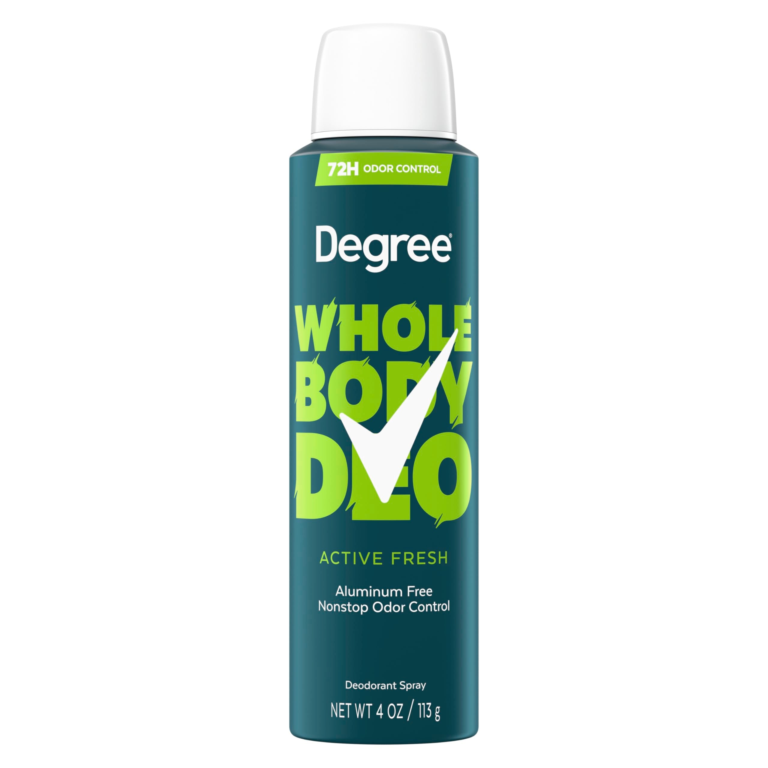 Degree Men Whole Body Deodorant Spray for Men, Active Fresh Scent, Aluminum Free 72H Odor Protection 4 oz