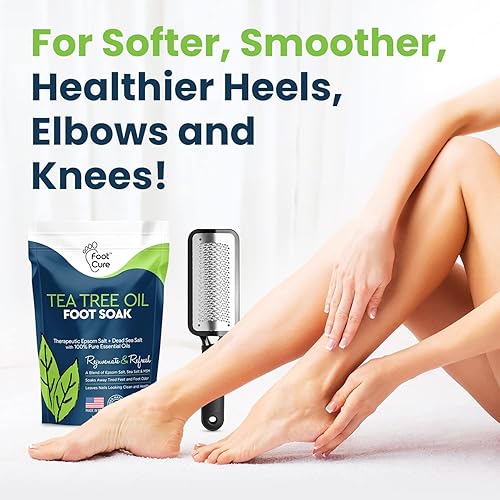 FOOT CURE Foot Care Set – Exfoliator, Callus Remover & Tea Tree Oil Salts, 4 Piece, Green, Made in USA