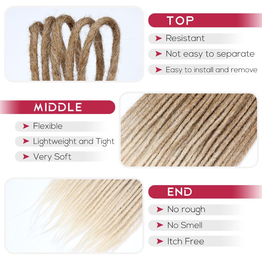 Kraler 24 Inch Double Ended Dreadlock Extensions, 20 Strands Light Brown to Blonde Synthetic DE Dreads Extensions, Thin 0.6cm Wi