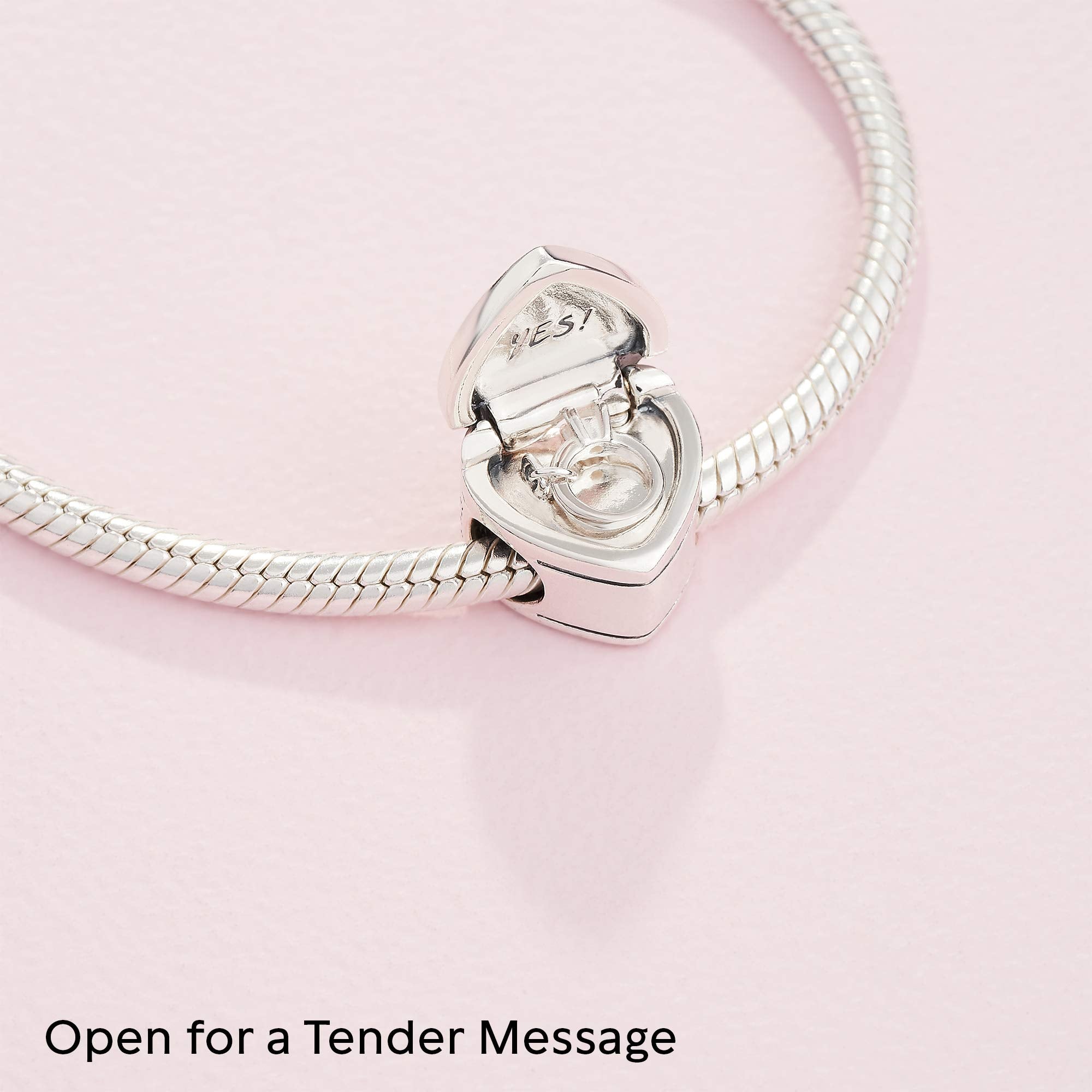 PANDORA Jewelry Logo Yes Heart Cubic Zirconia Charm in Sterling Silver