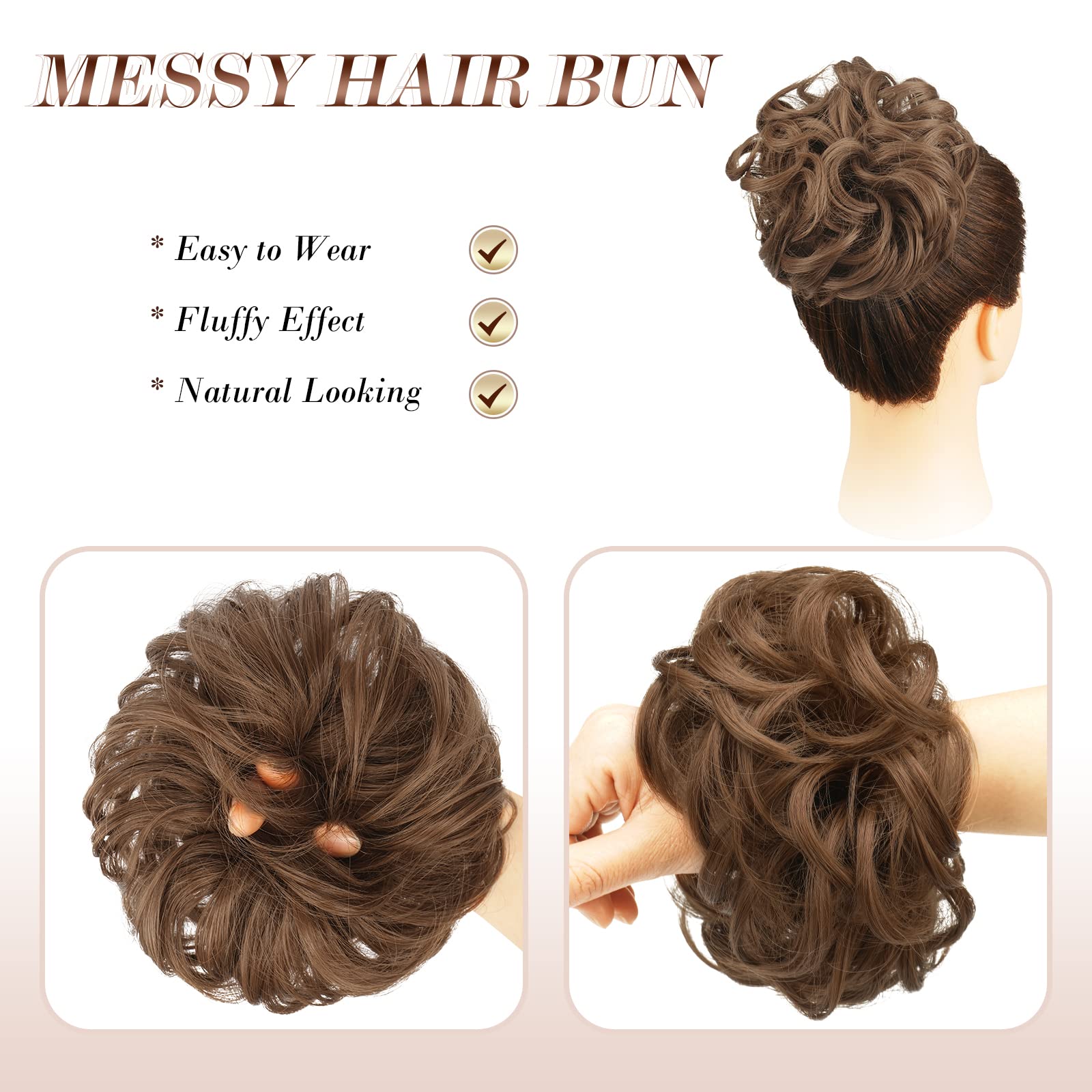 FESHFEN Messy Hair Bun Hair Pieces Curly Large Hair Bun Scrunchies Extensions Synthetic Tousled Updo Hairpieces for Women Girls,