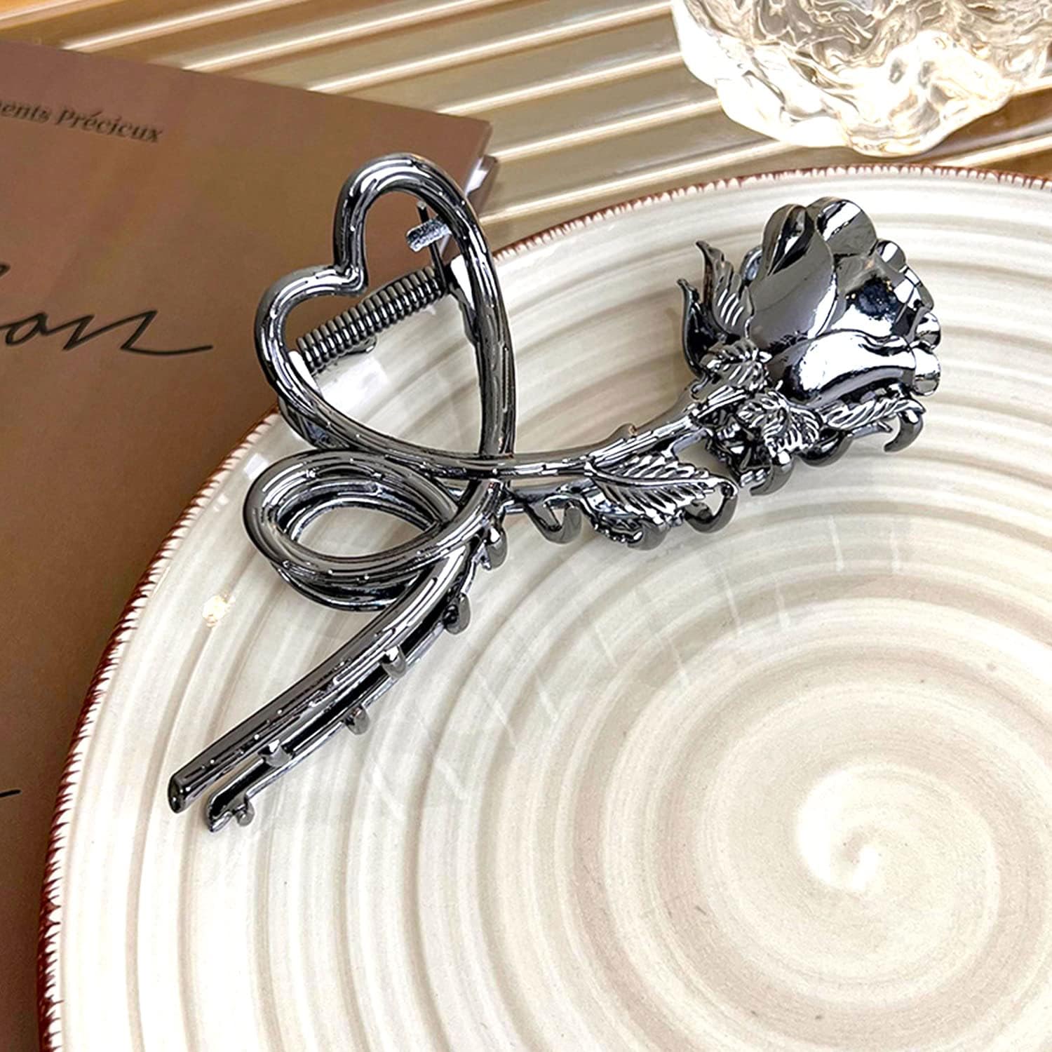 Rose Metal Hair Claw Clips, 1Pc Flower Non-Slip Hair Claw For Thin/Thick Hair - Fashionable Hair Styling Accessory For Women And