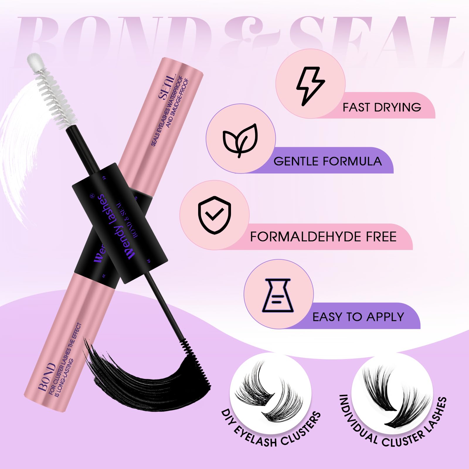 Lash Bond And Seal Waterproof Cluster Lash Glue For Eyelash Extensions Strong Hold 72 Hours High Adhesive Gentle Non-Irritating
