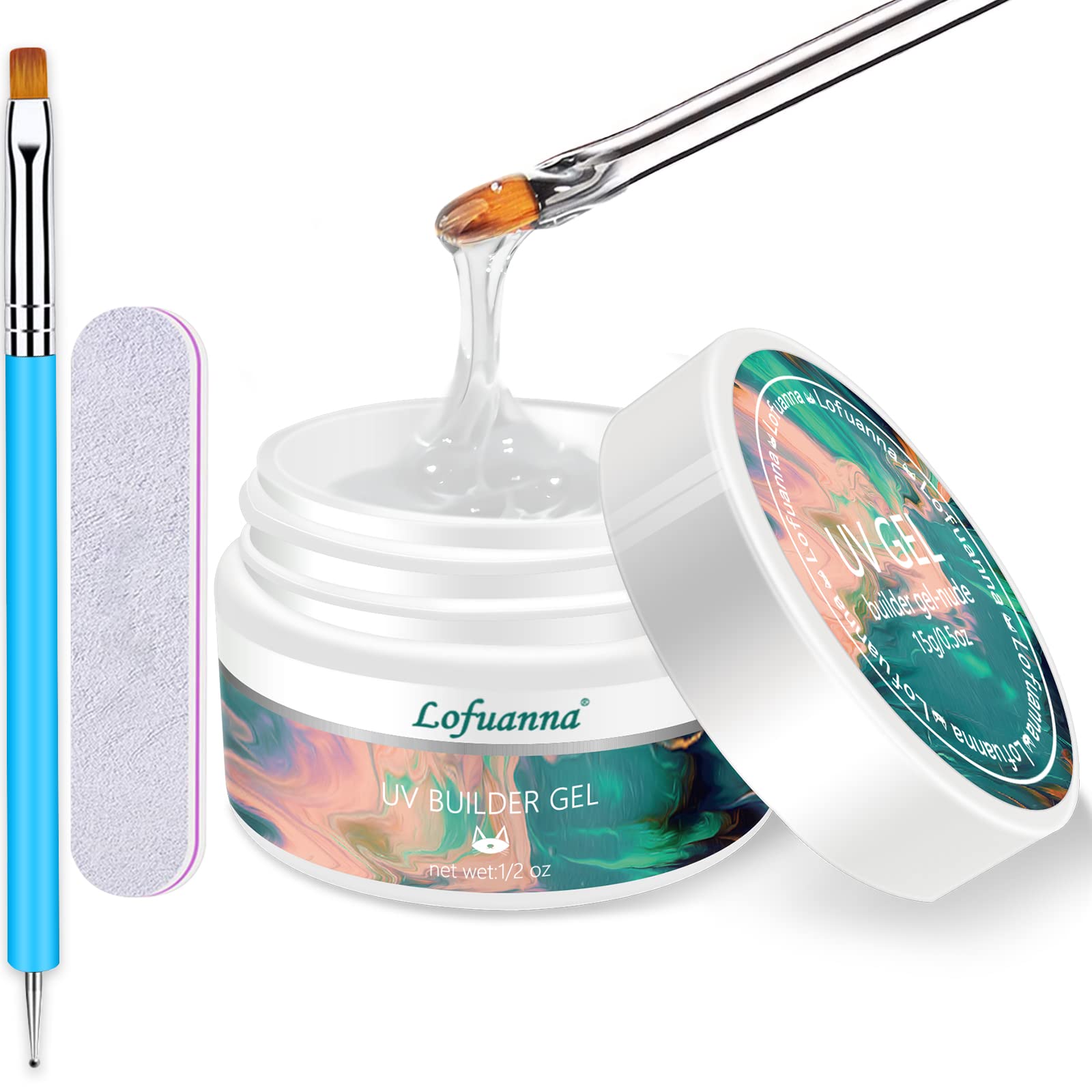 Builder Gel Lofuanna Nail Thickening Solution Clear Gel Builder For Nails Self-Leveling Formula Builder Gel with Nail Art Brush