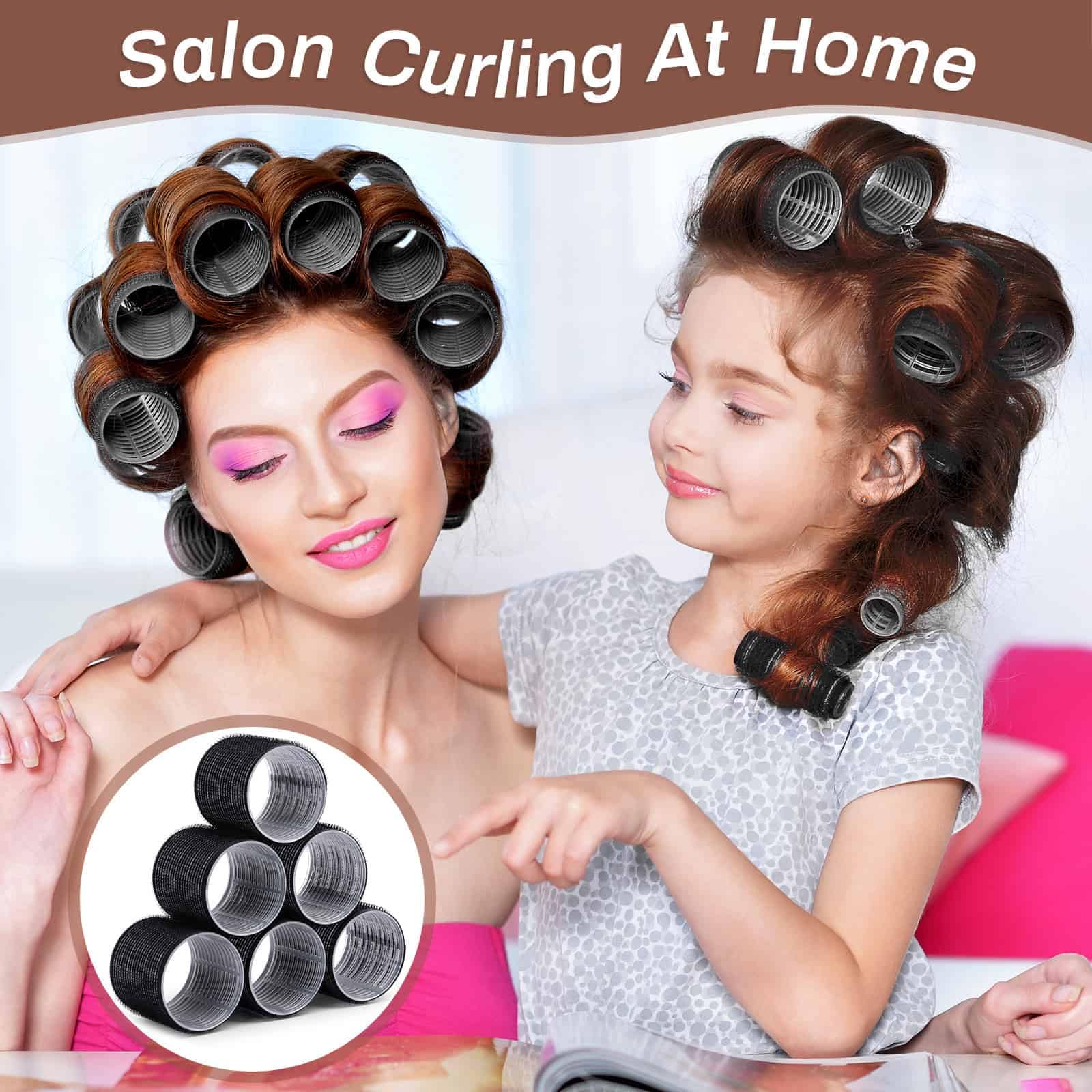Large Hair Rollers Set - 24 Pieces With 12 Jumbo Rollers And 12 Clips For Long Thick Hair Volume (Black)
