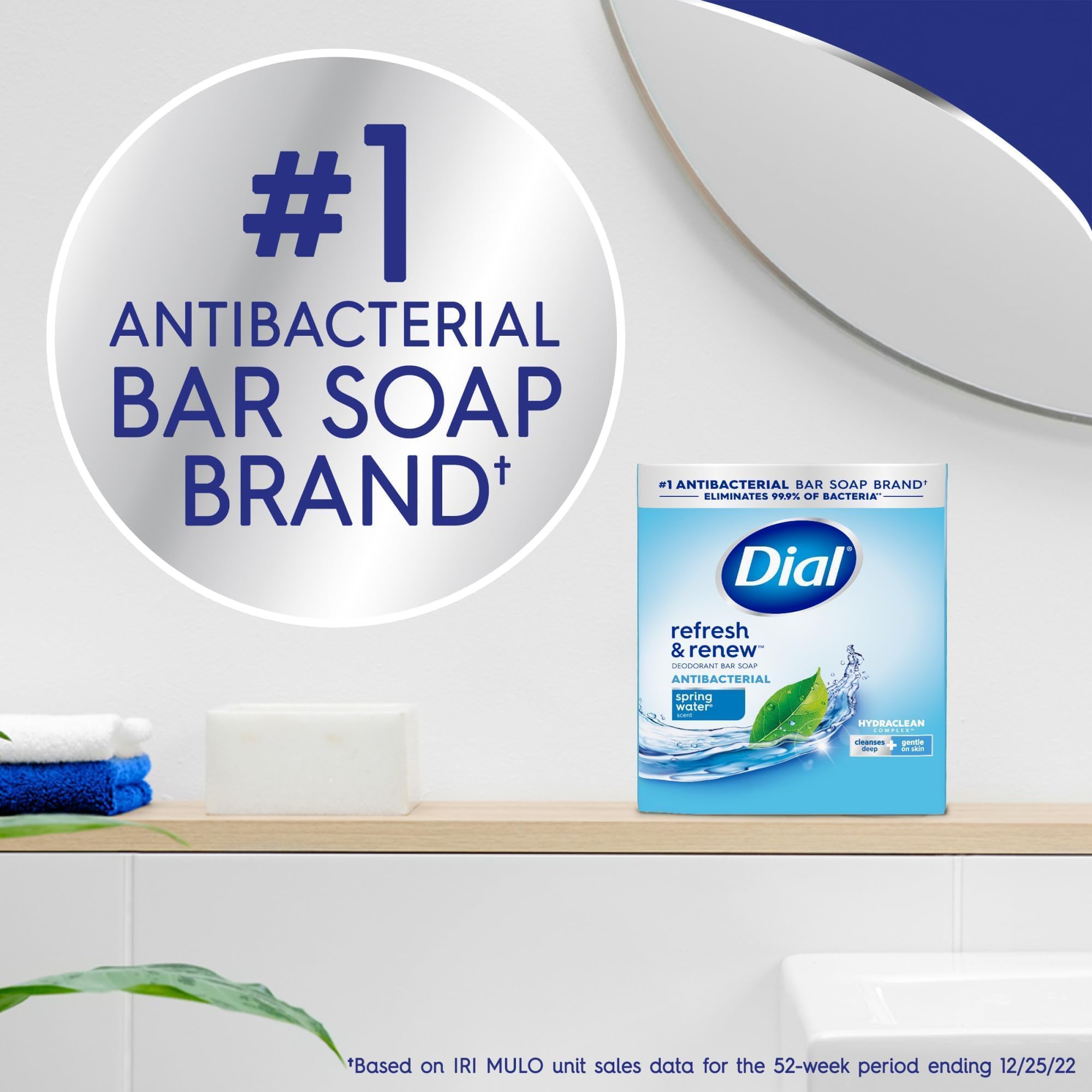 Dial Antibacterial Bar Soap, Spring Water, 32 Bars, 8 Count (Pack Of 4)