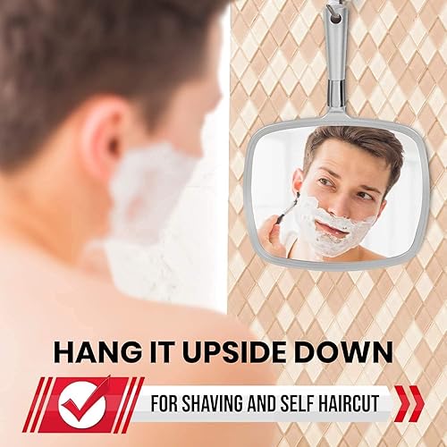 MIRRORVANA Large Hand Mirror with Comfy Handle for Men & Women - Professional Handheld Haircut Mirrors for Barber and Salon - 9