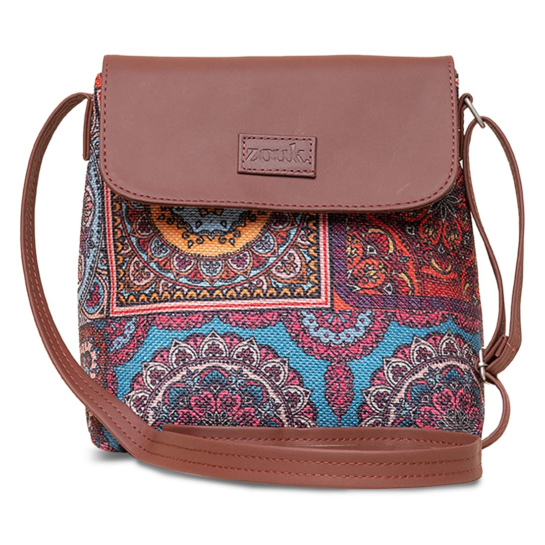 ZOUK Multicolor Mandala Printed Womens Hand Crafted Vegan Leather Multicolour Flap Sling Bag