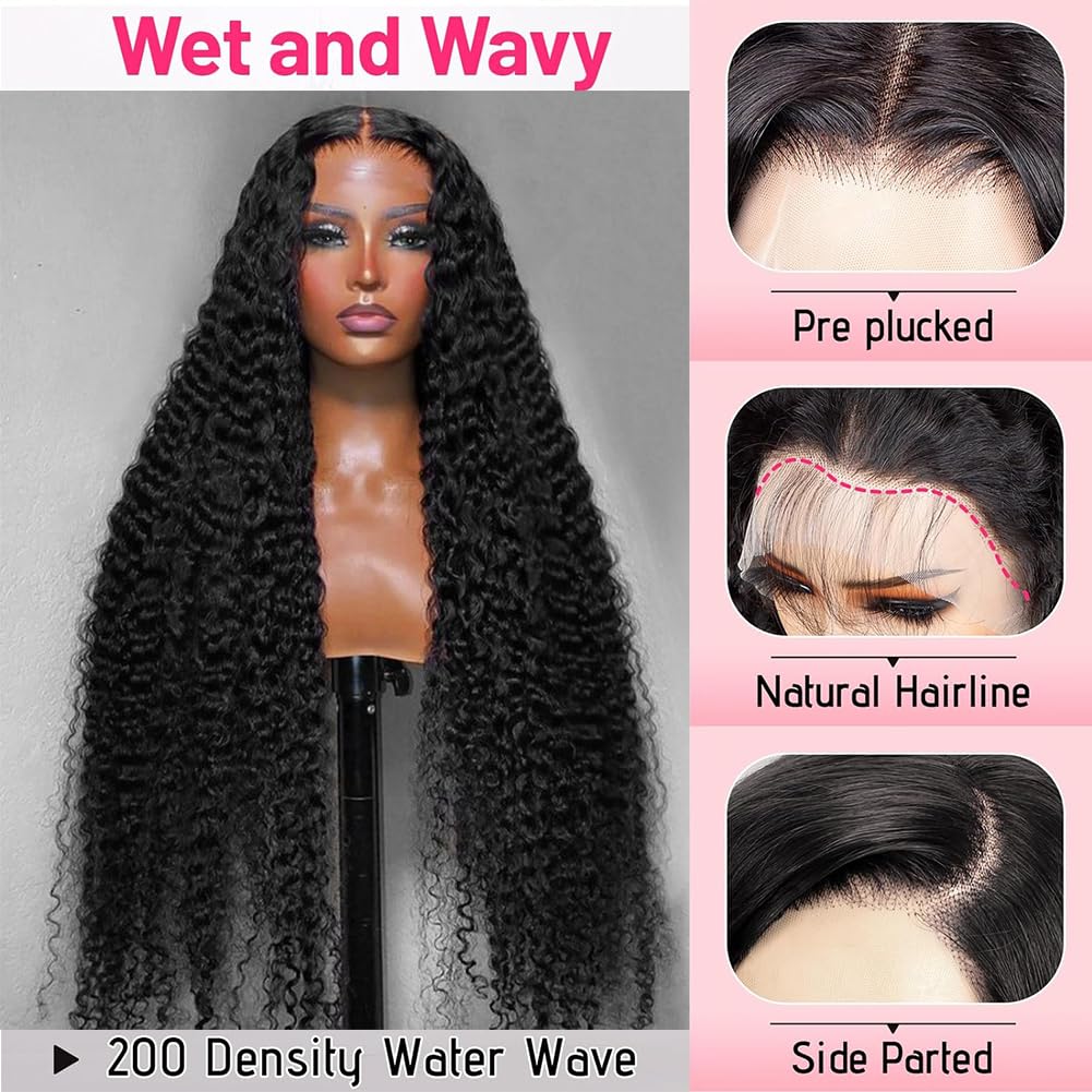 Lyilyi 200 Density 13X6 Water Wave Lace Front Wigs Human Hair Pre Plucked Glueless Wigs Human Hair Deep Cury Hd Transparent 13X6