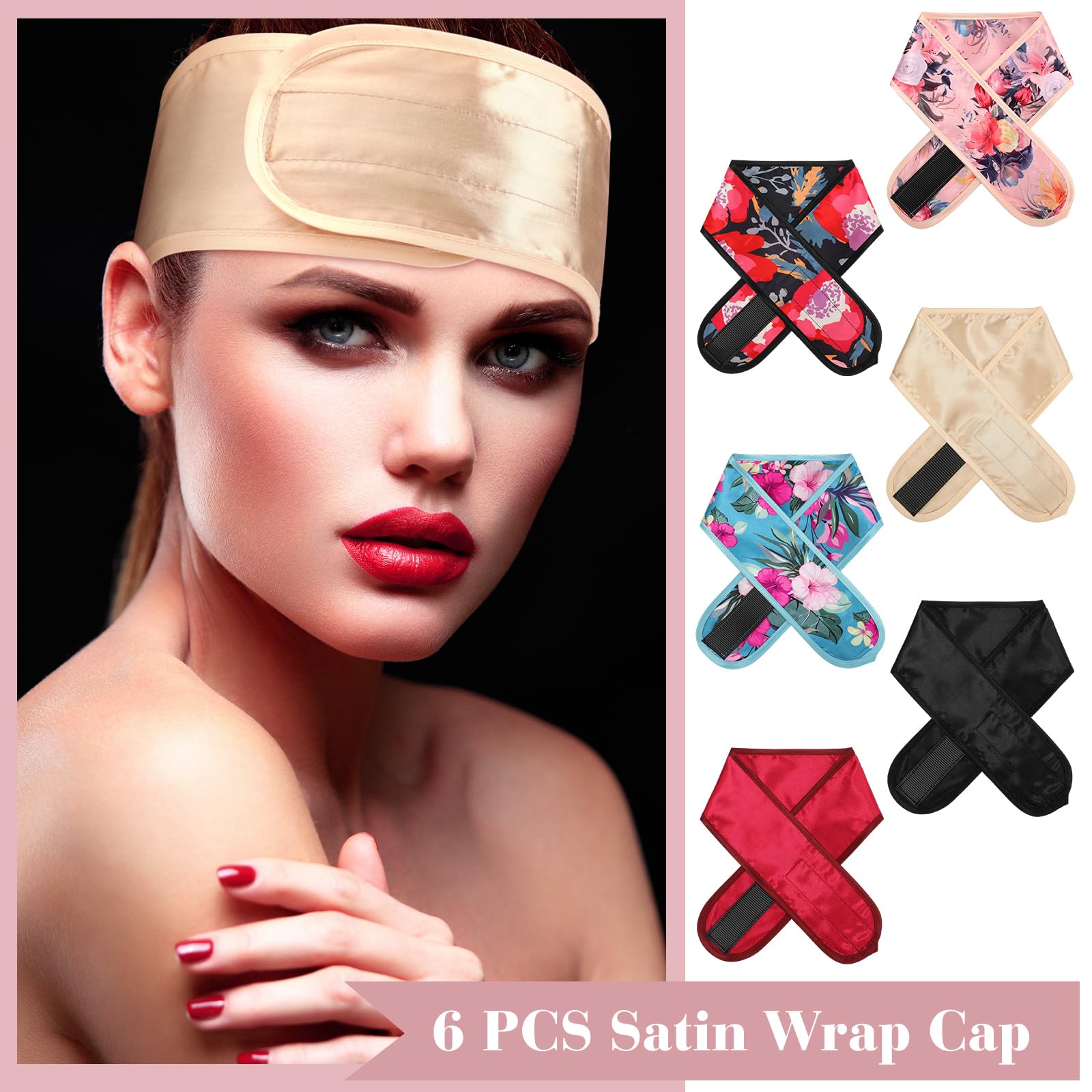 Eurzom 6 Pieces Satin Head Wrap Adjustable Hair Wraps for Sleeping Nonslip Satin Sleeper Hair Headbands for Women Night