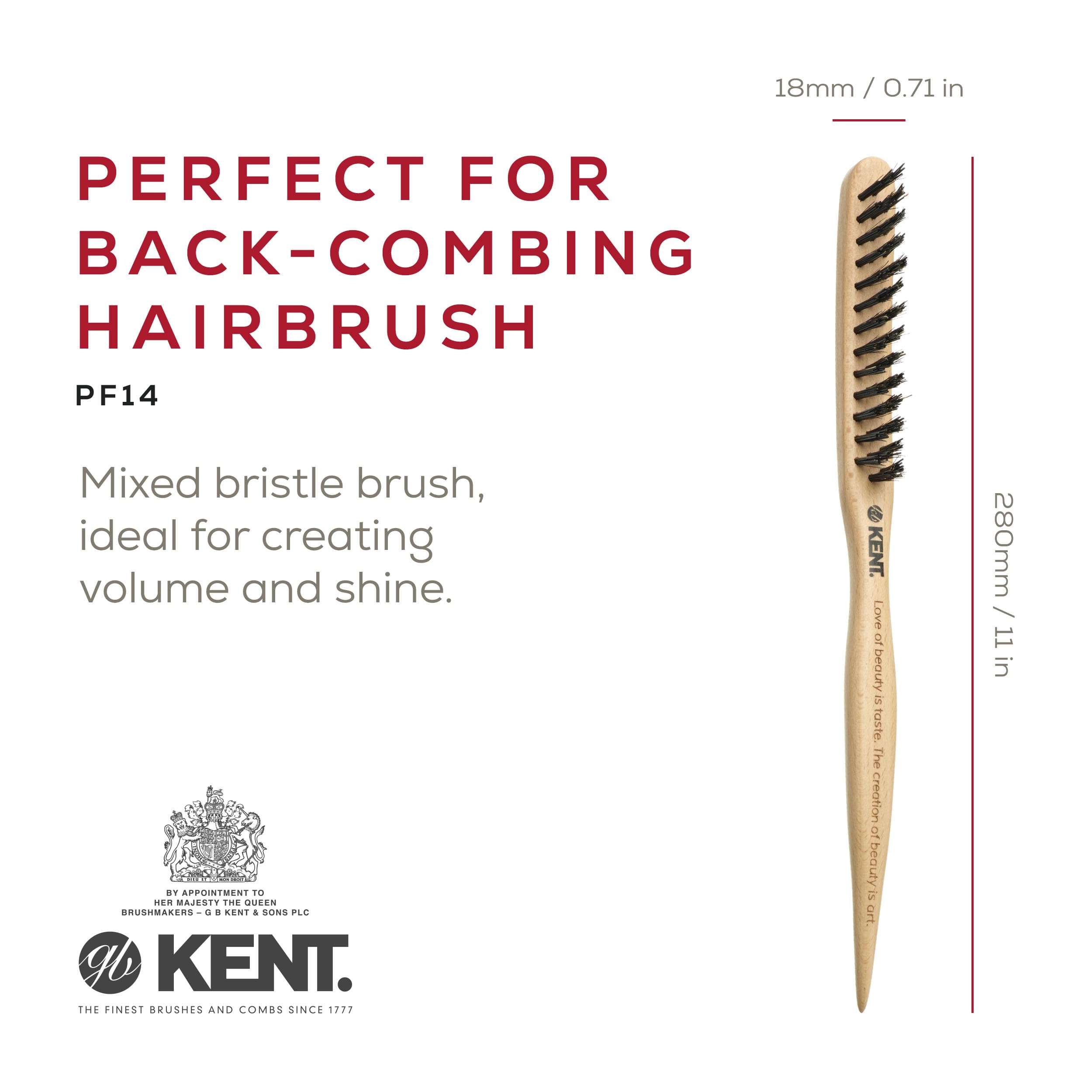 Kent PF15 Teasing Brush Edge Control Boar Bristle Hair Brush and Nylon Hair Brushes for Women Volume Control, Edge Control Brush