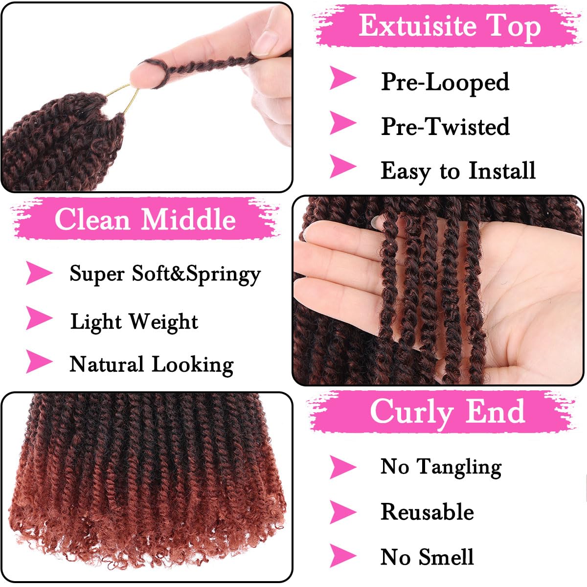 Cookoo 9 Packs Pre-Looped Micro Twist Crochet Braids Hair 8 Inch Ombre Pre-Twisted Mini Passion Twist Hair Mini Havana Twist Cro