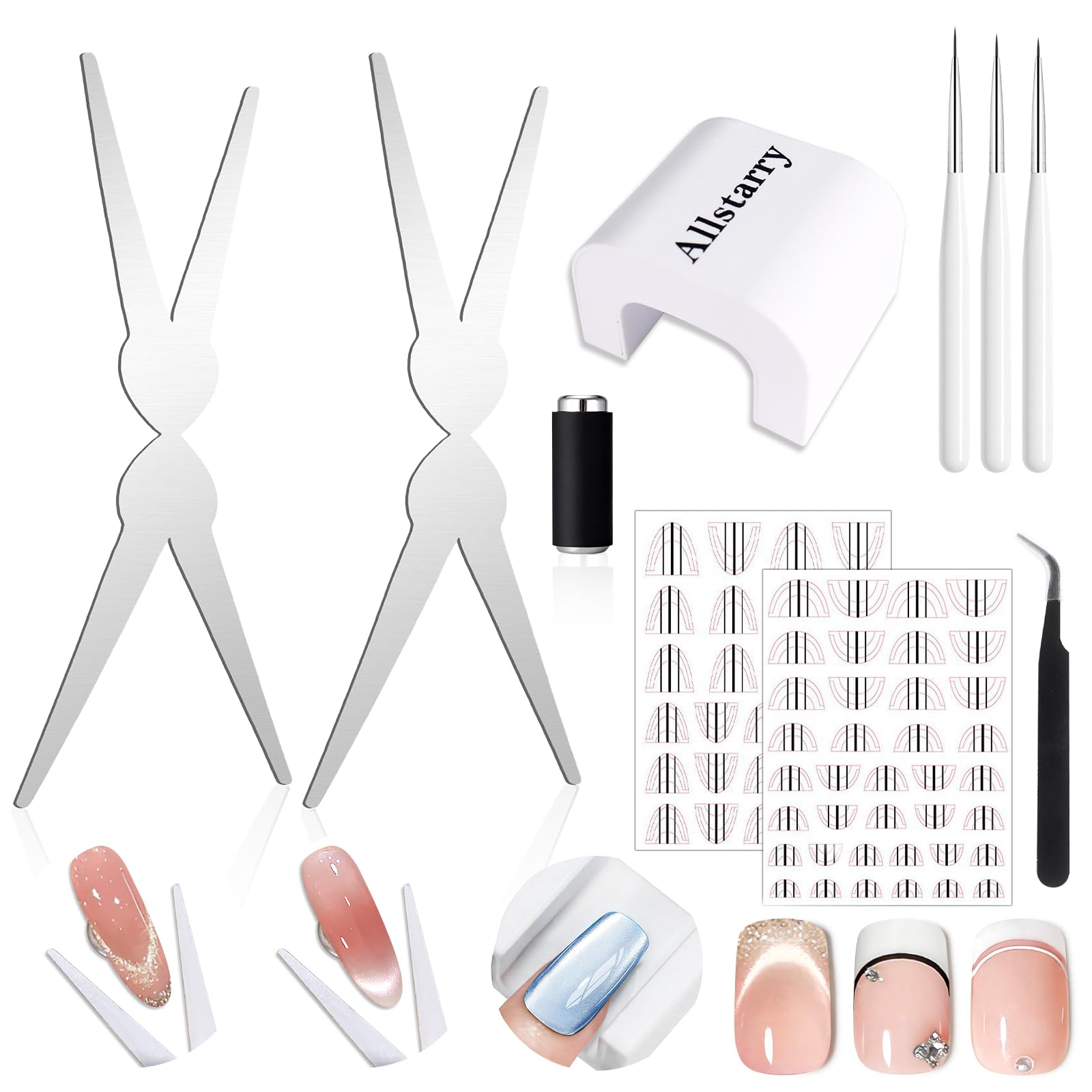 Allstarry French Cat Eye Magnet, 2 in 1 Scissor-shaped Cateye Magnets 5d U-shape Automatic Cat Eye Tool Narrow Smile French Tip 