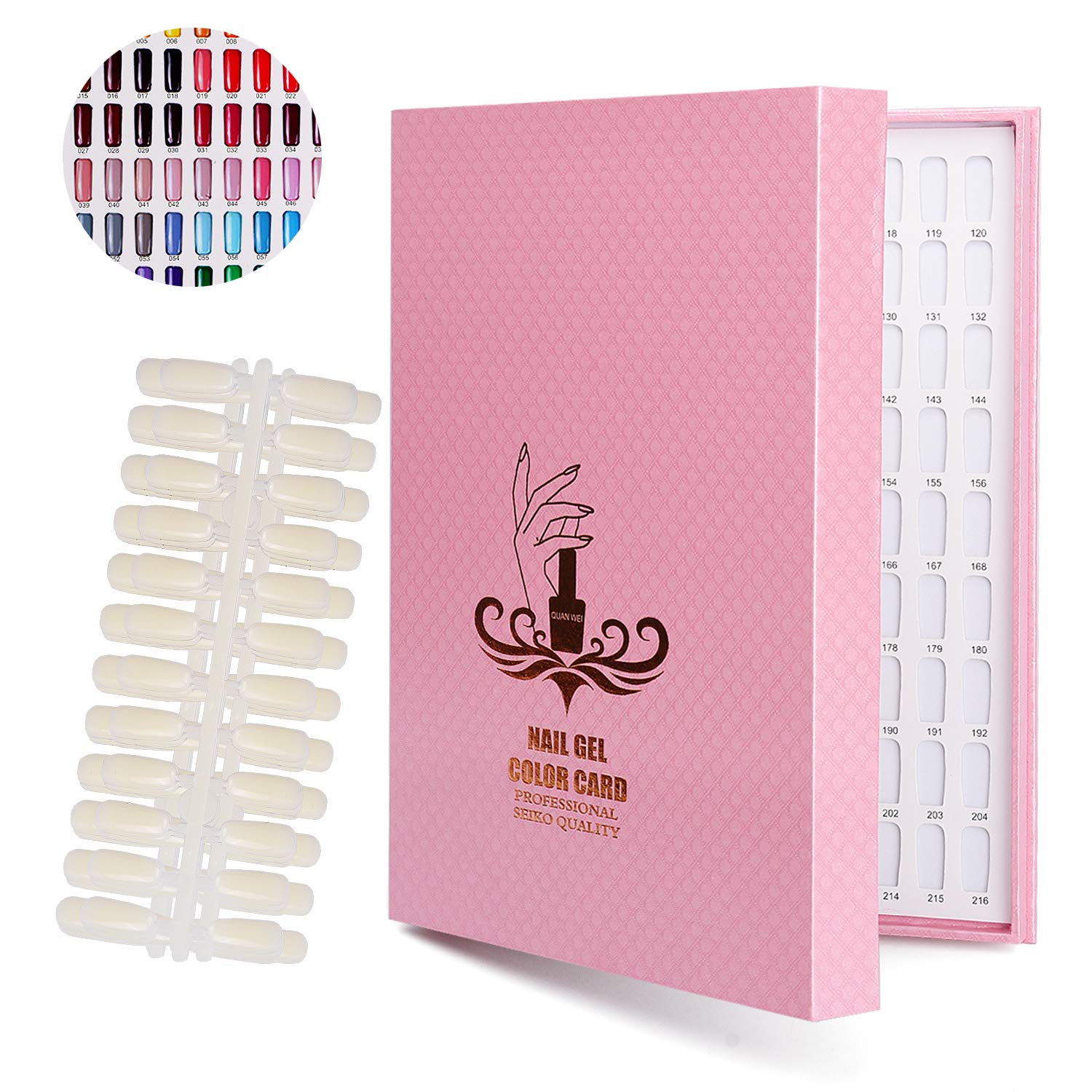 Noverlife 216 Nail Colors Chart Display, Nail Gel Polish Display Book with 216 False Nail Tips, Professional Salon Nail Color Sw