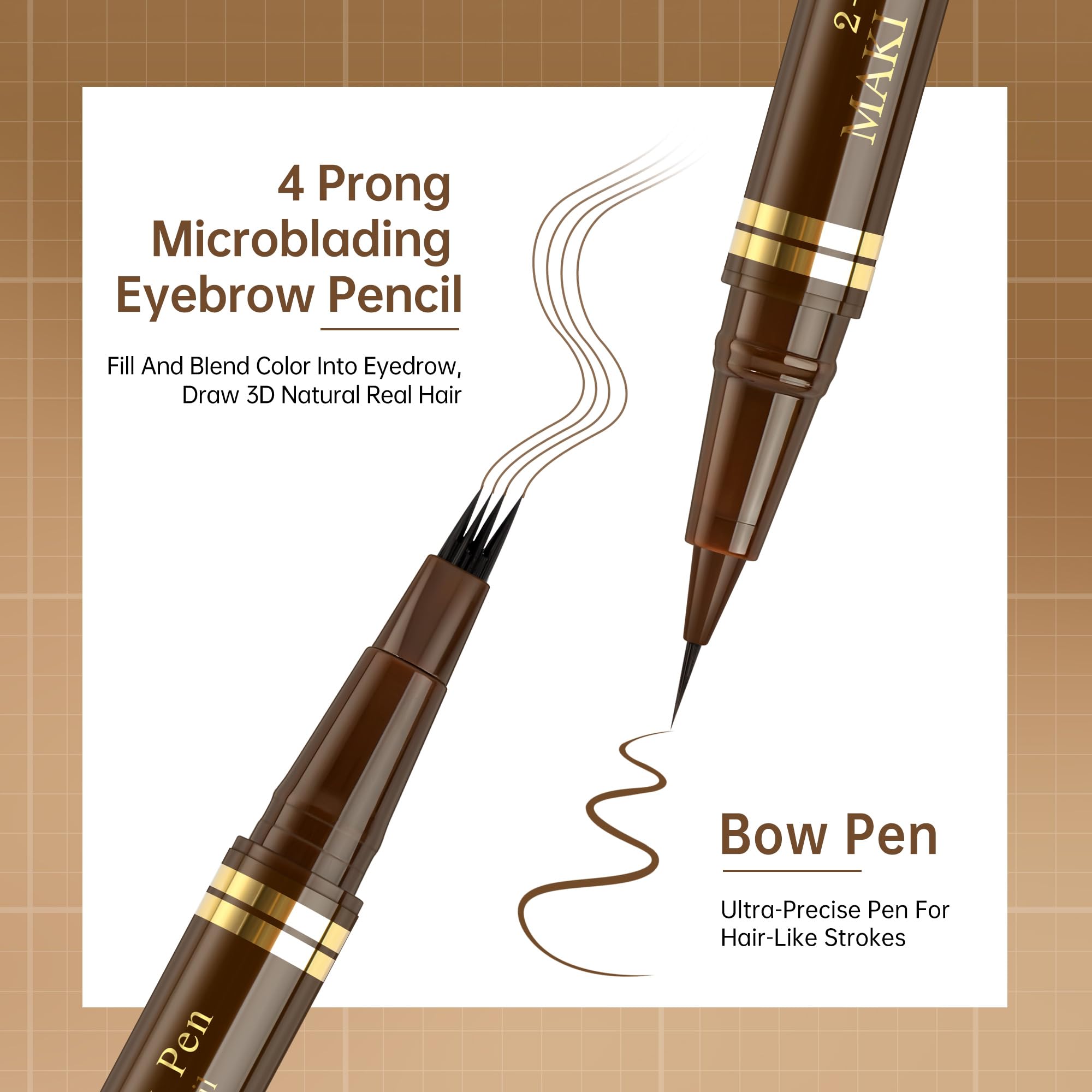 Maki Yika Microblading Eyebrow Pencil, Waterproof Eyebrow Pen With 4 Tip Brow Pen And Precise Brow Pencil To Create Natural Hair
