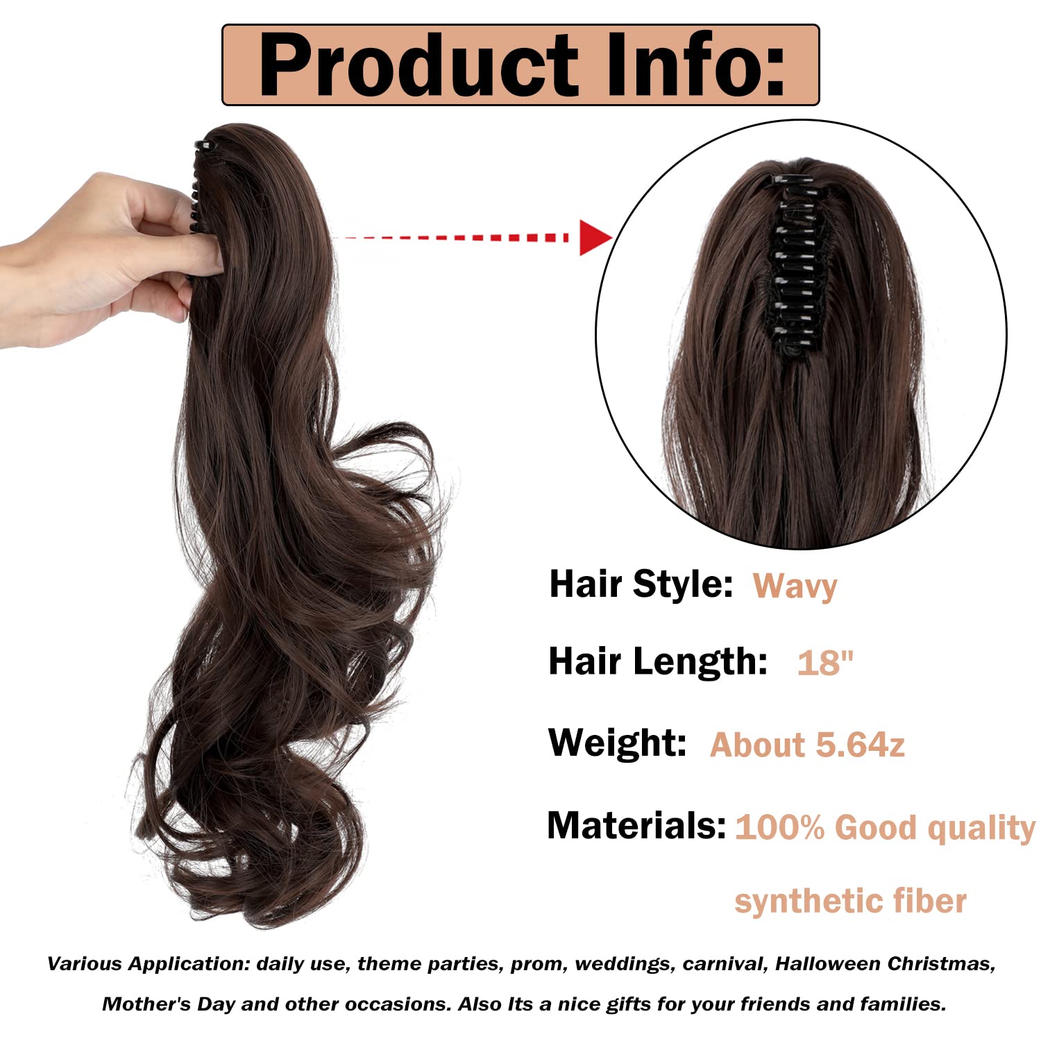 Mitrygreen Claw Clip Ponytail Extension 18'' Clip In Wavy Ponytail Hair Extensions Long Pony Tails For Women Extensions Medium B