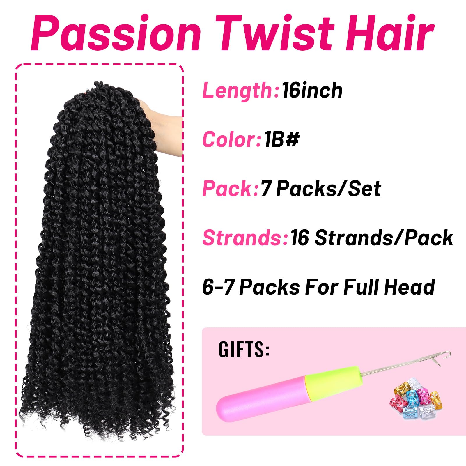 Dorsanee Passion Twist Hair 16 Inch 7 Packs Water Wave Crochet Hair Long Bohemian Curly Braiding Hair For Butterfly Locs, Faux L