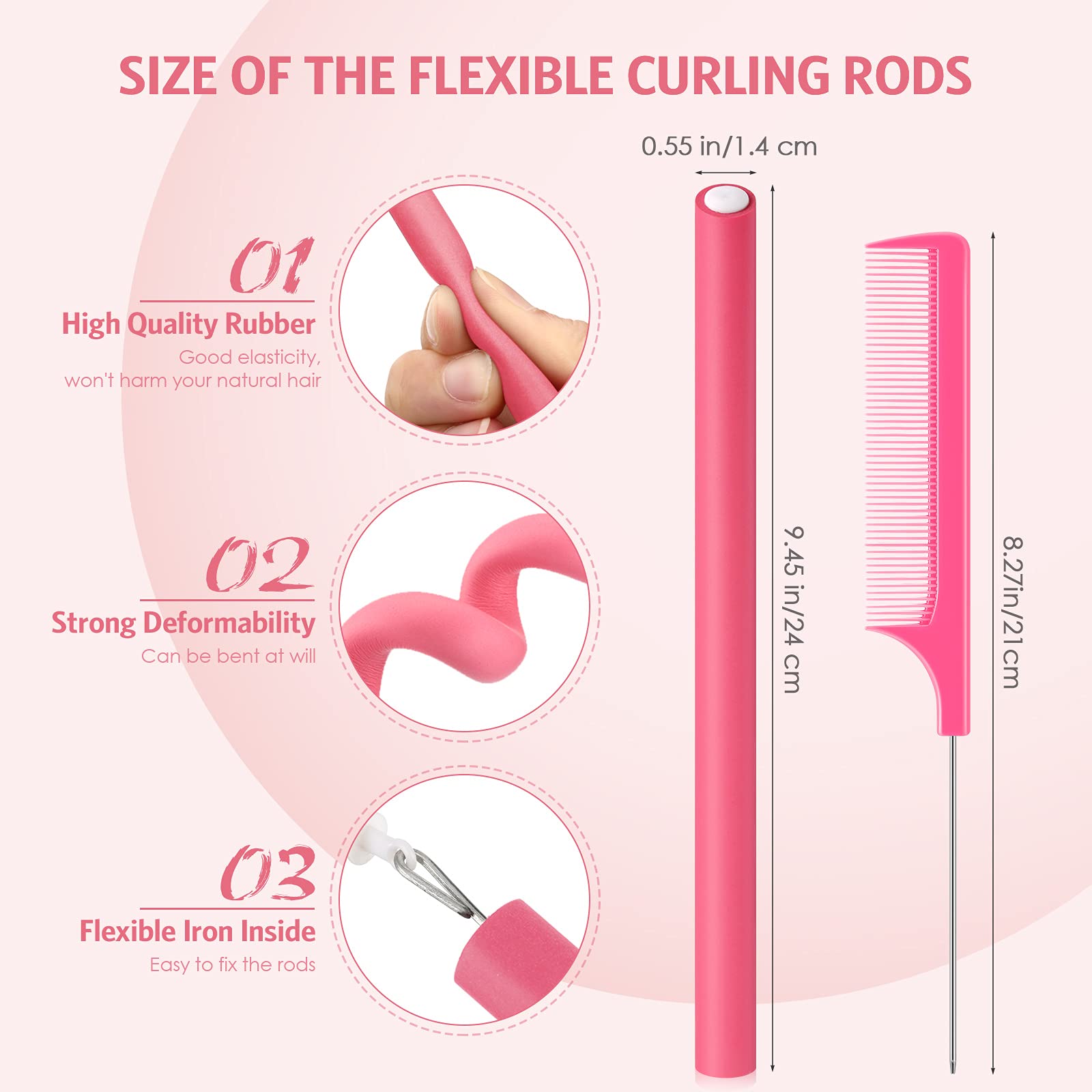 30 Pieces Flexible Curling Rods Twist Foam Hair Rollers Soft Foam No Heat Hair Rods Rollers and 1 Steel Pintail Comb Rat Tail Co