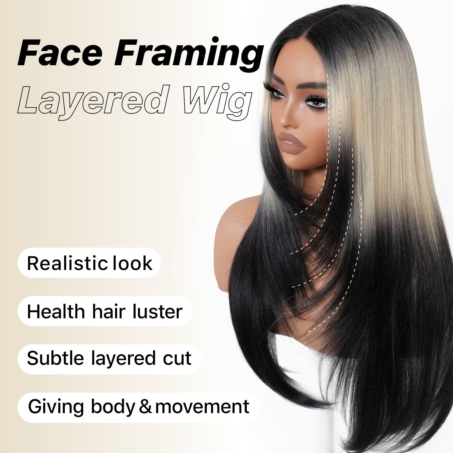BrownBomb Ombre Blonde Black Wear and Go Glueless Wigs Pre Plucked Pre Cut for Beginners Synthetic Lace Front Wigs With Bangs Lo
