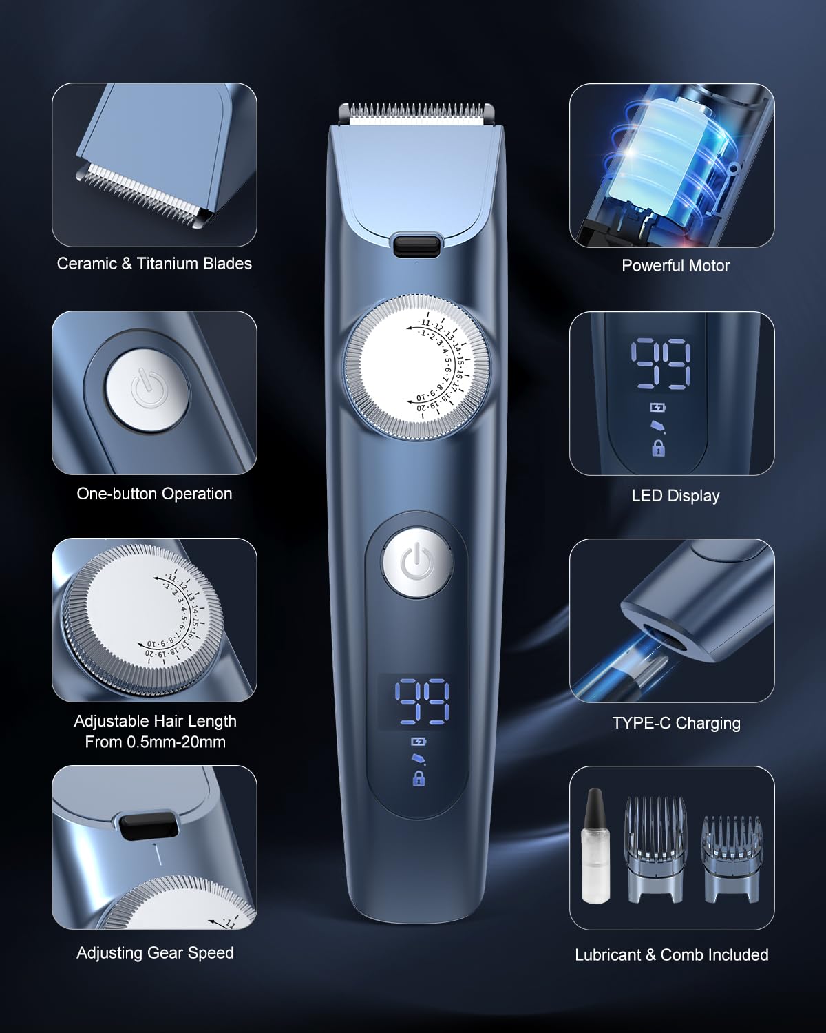 Sejoy Beard Trimmer For Men, Hair Trimmer For Men Cordless Hair Clipper For Mustache Body Hair Cutting Hair Clippers With Led Di