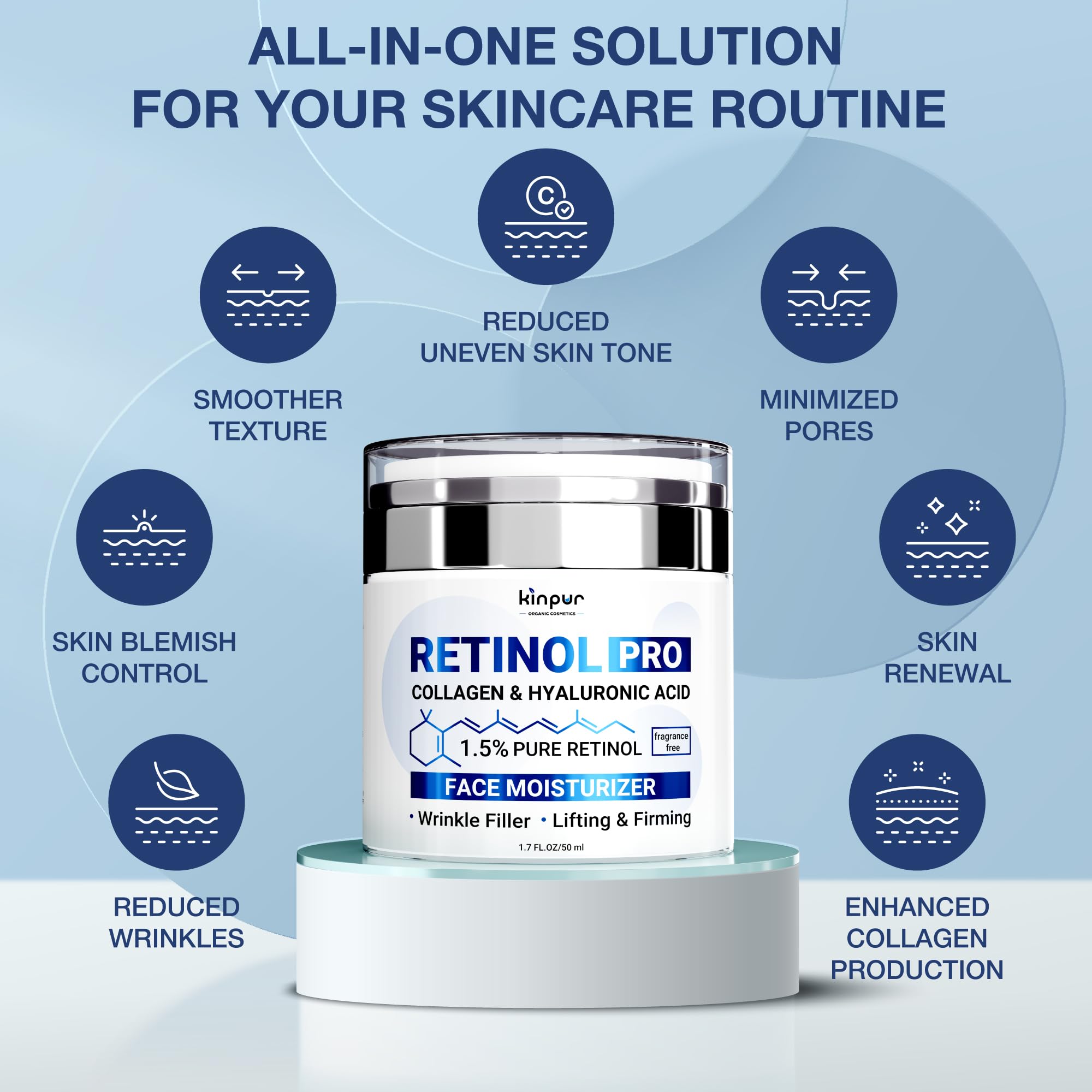 KINPUR ORGANIC COSMETICS Retinol Pro Collagen Face Cream with Hyaluronic Acid - Hydrating and Firming Cream for All Skin Types -