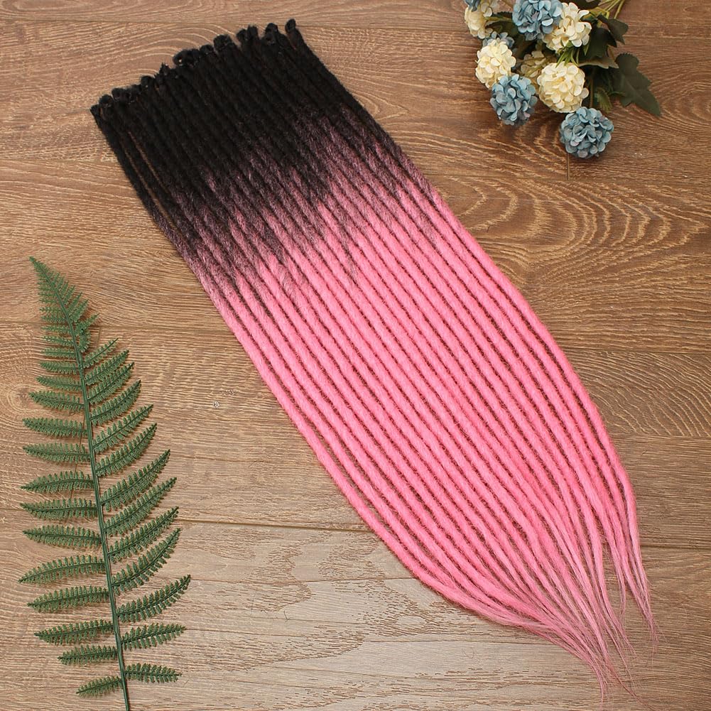 Kraler 24 inch 40 Strands Thick Dreadlock Extensions, SE Ombre Pink Crochet Dreadls Extensions of Synthetic Hair 1cm Width Hip H