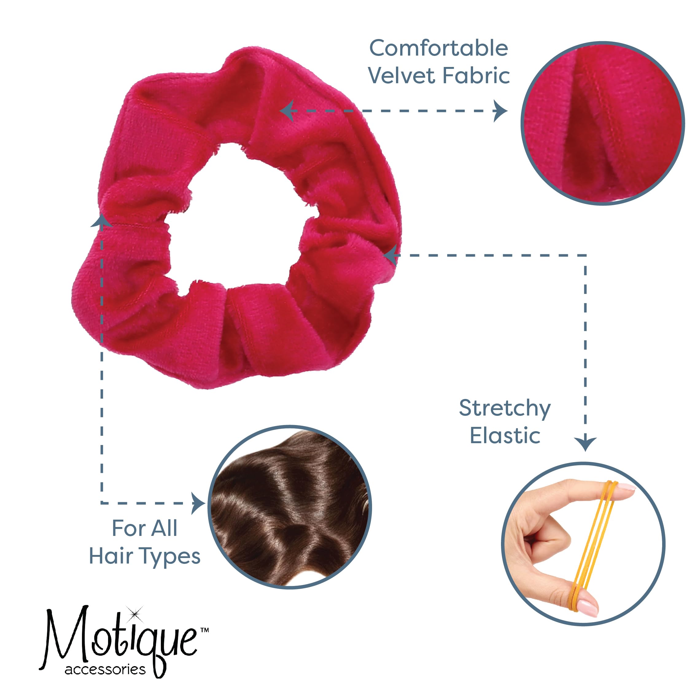 Velvet Solid Scrunchies - Set Of 2-Hot Pink