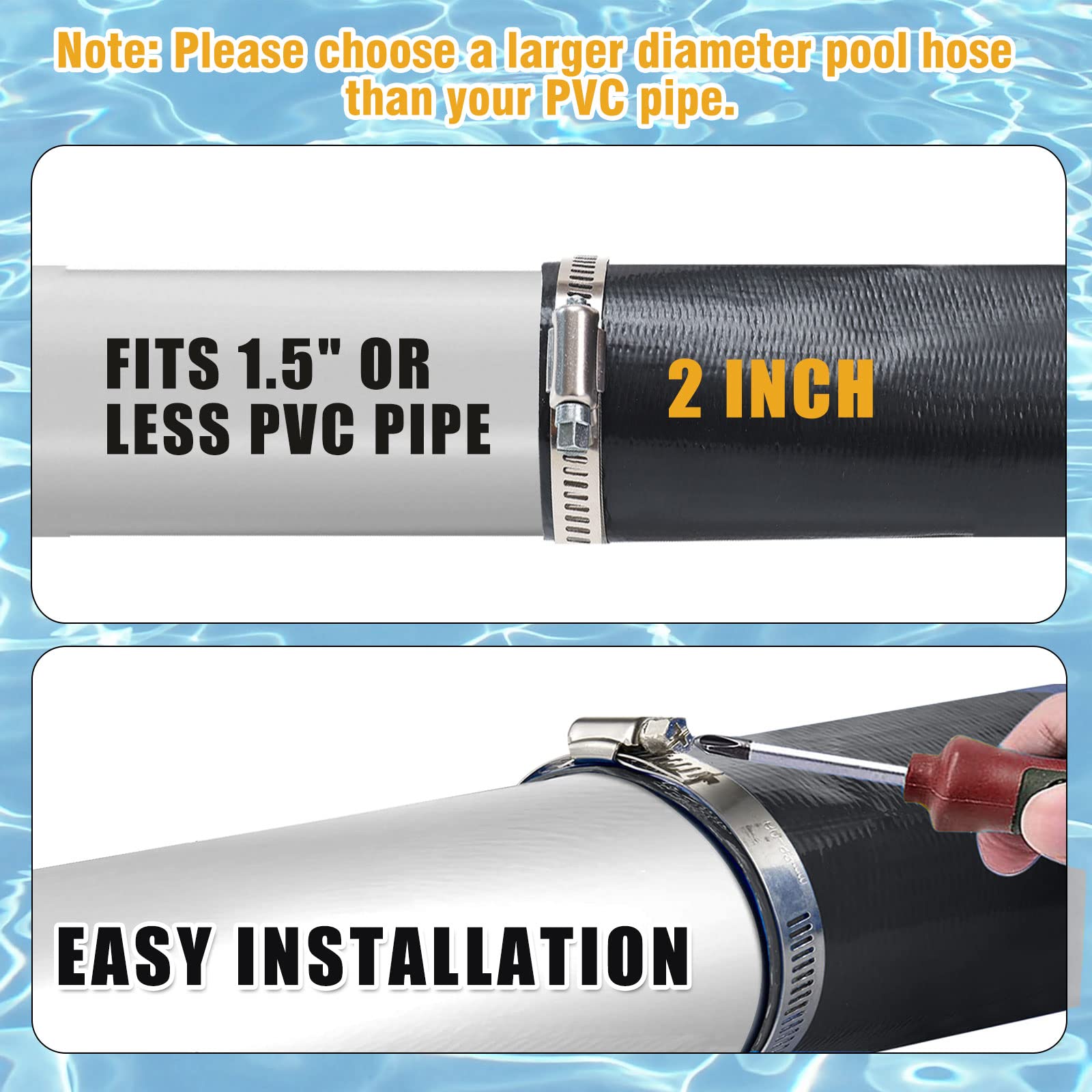 2 In X 50 Ft Pool Backwash Hose, Heavy Duty Black Pvc Reinforced Hose Connect Pvc Pipe  Pump For Water Discharge, Weather And Bl