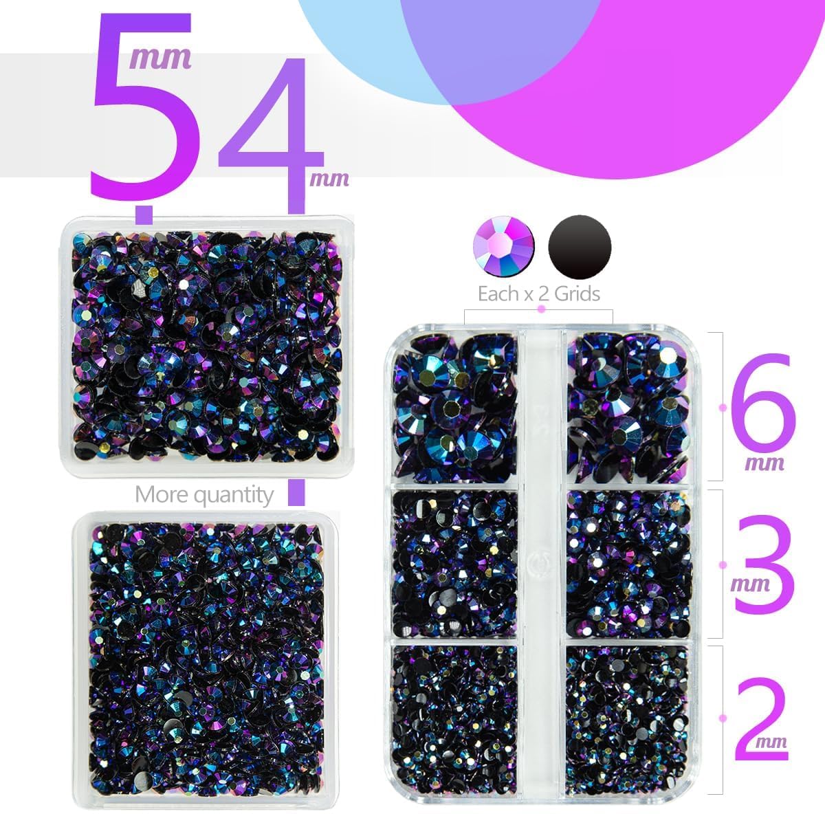 Qiipii 3 Boxes 5070Pcs Purple Rose Ab Resin Flatback Rhinestones Flatback Jelly Resin Stones 2Mm 3Mm 4Mm 5Mm 6Mm Non Hotfix Gems
