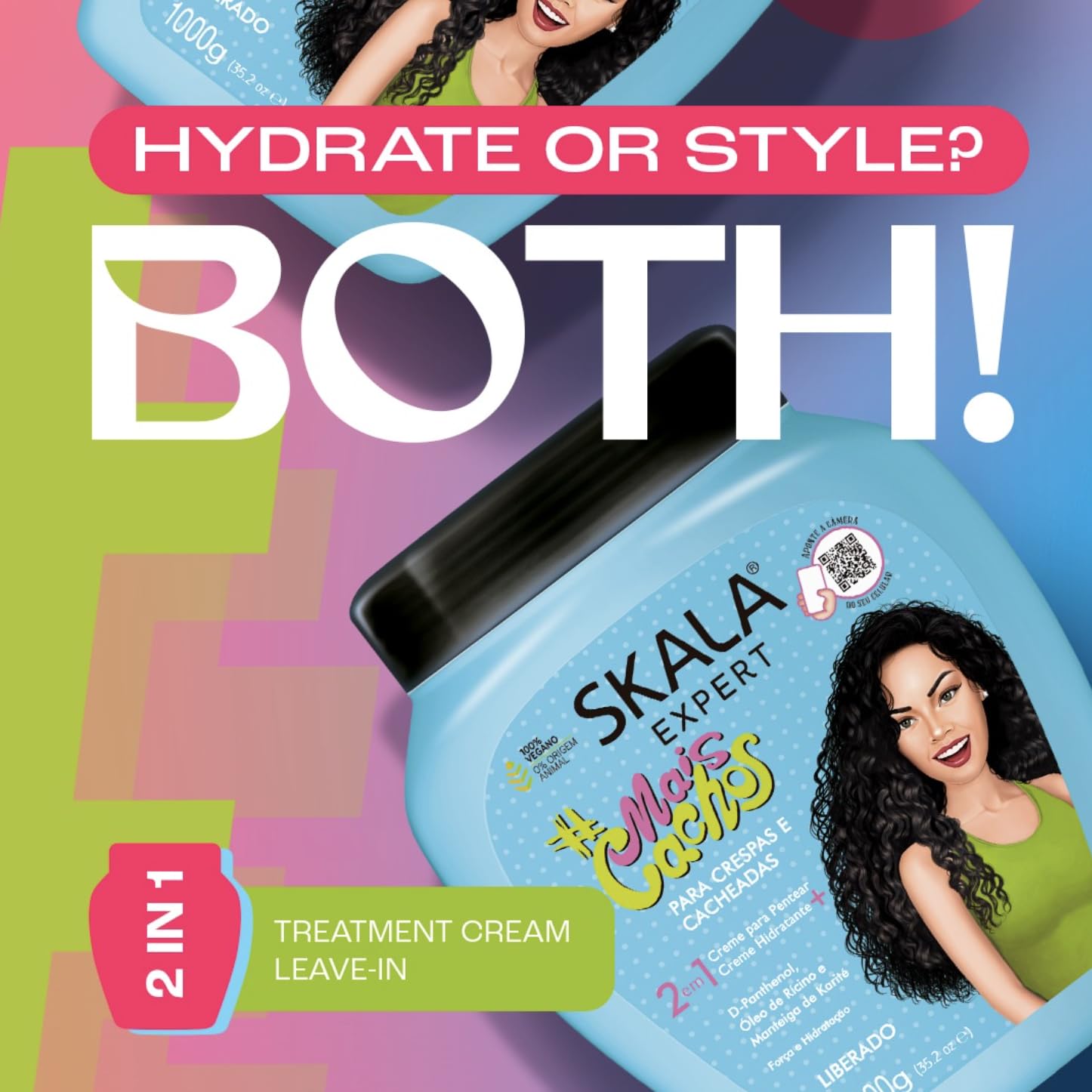 2 Pack SKALA Mais Cachos Hydrates Curls, Eliminates Frizz, For Curly Hair - 2 IN 1 Conditioning Treatment Cream and Cream To Com