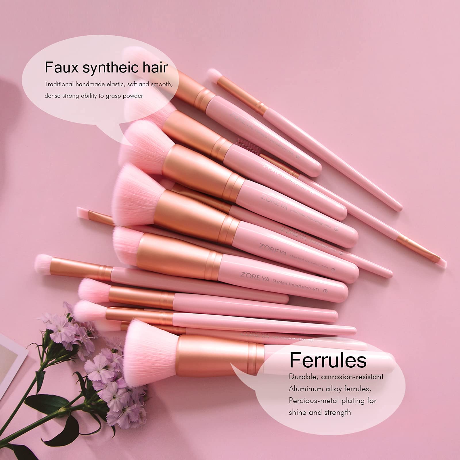 Z'Oreya Makeup Brushes 15Pcs Makeup Brush Set Premium Synthetic Kabuki Brush Cosmetics Foundation Concealers Powder Blush Blendi
