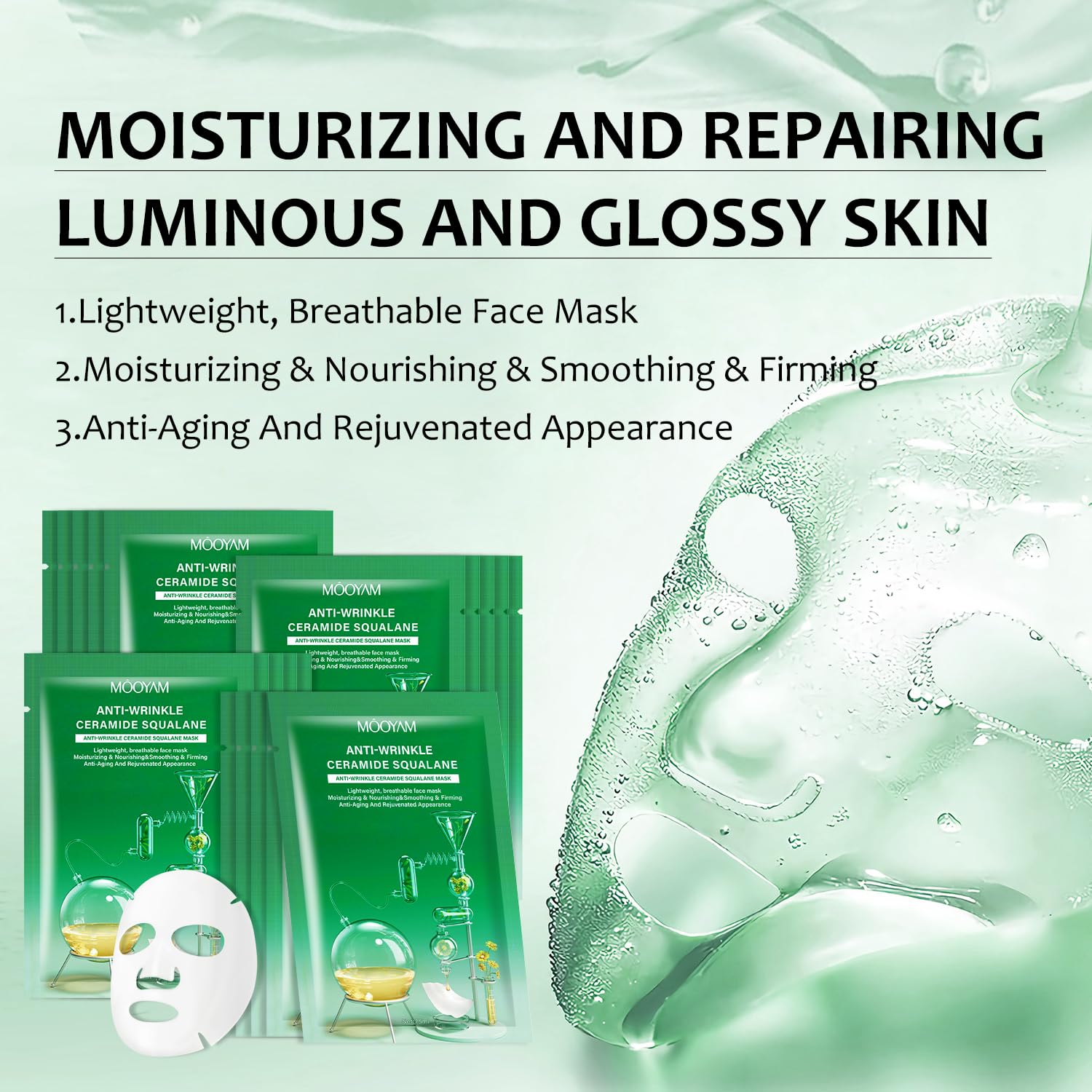 Hydrating Face Sheet Masks, Moisturizing Spa Face Masks Skincare, Facial Masks 10 Sheet With Ceramide Squalane, Hyaluronic Acid,